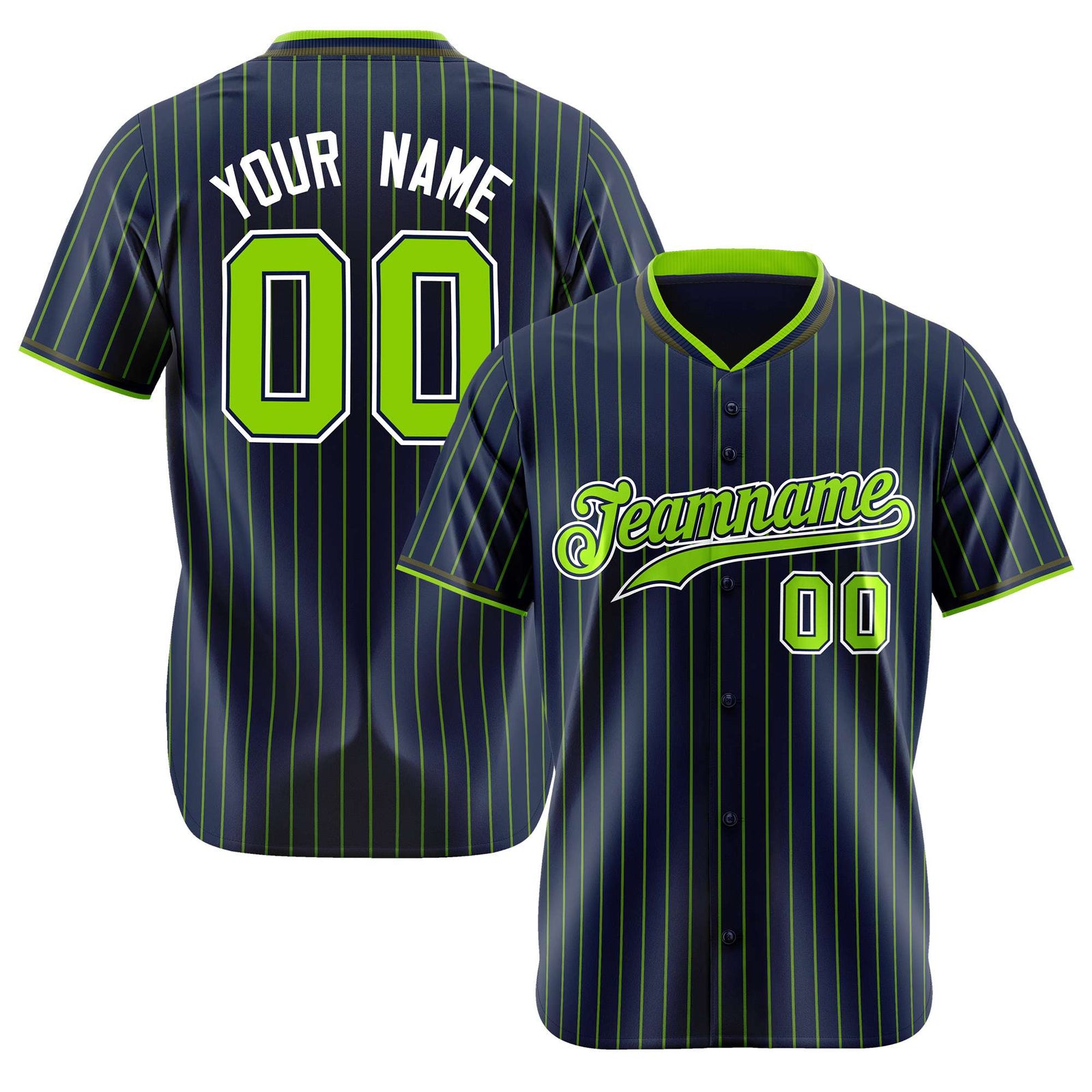 Custom Navy Neon-Green Pinstripe Neon-Green White Authentic Baseball Jersey
