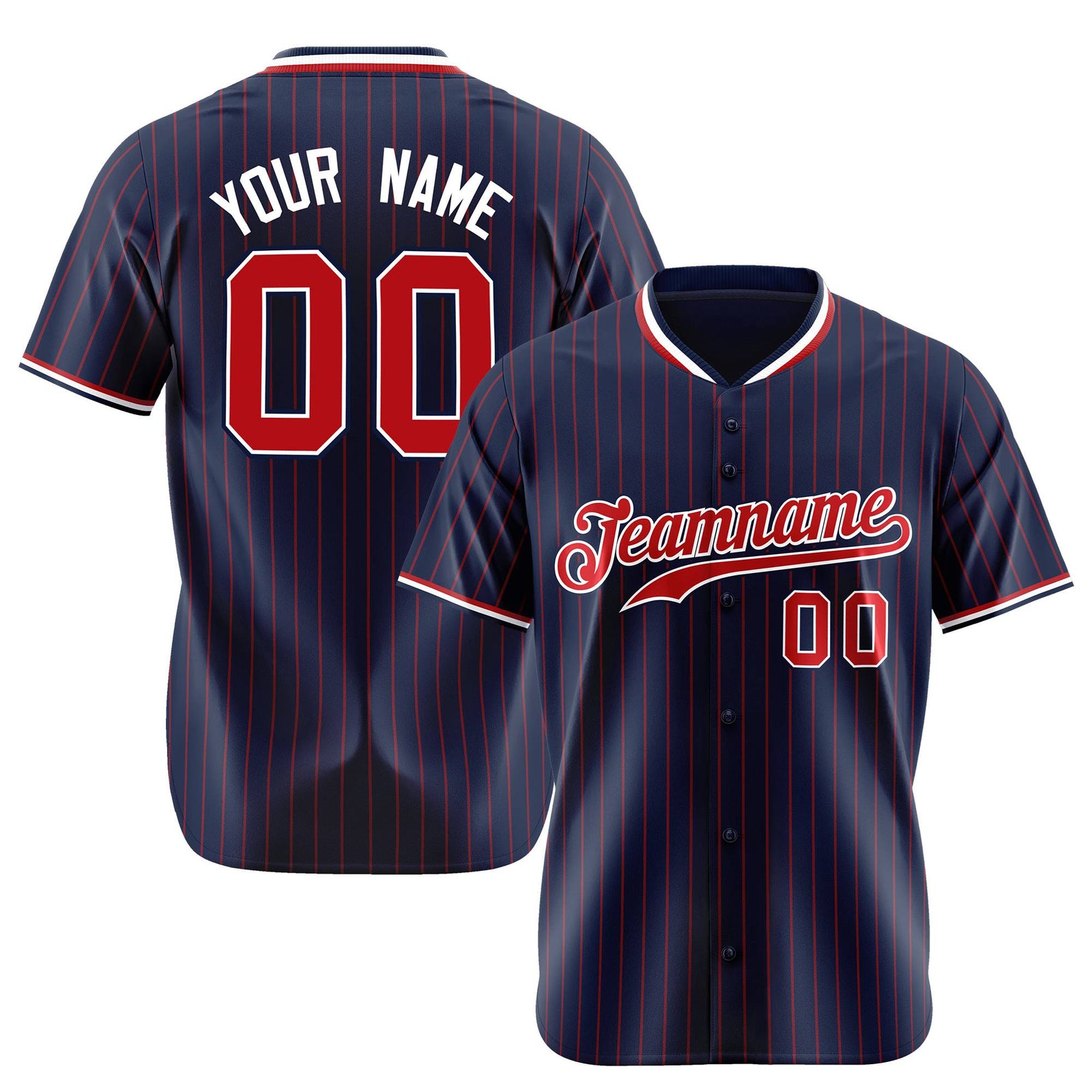 Custom Navy Red Pinstripe Red-White Authentic Baseball Jersey