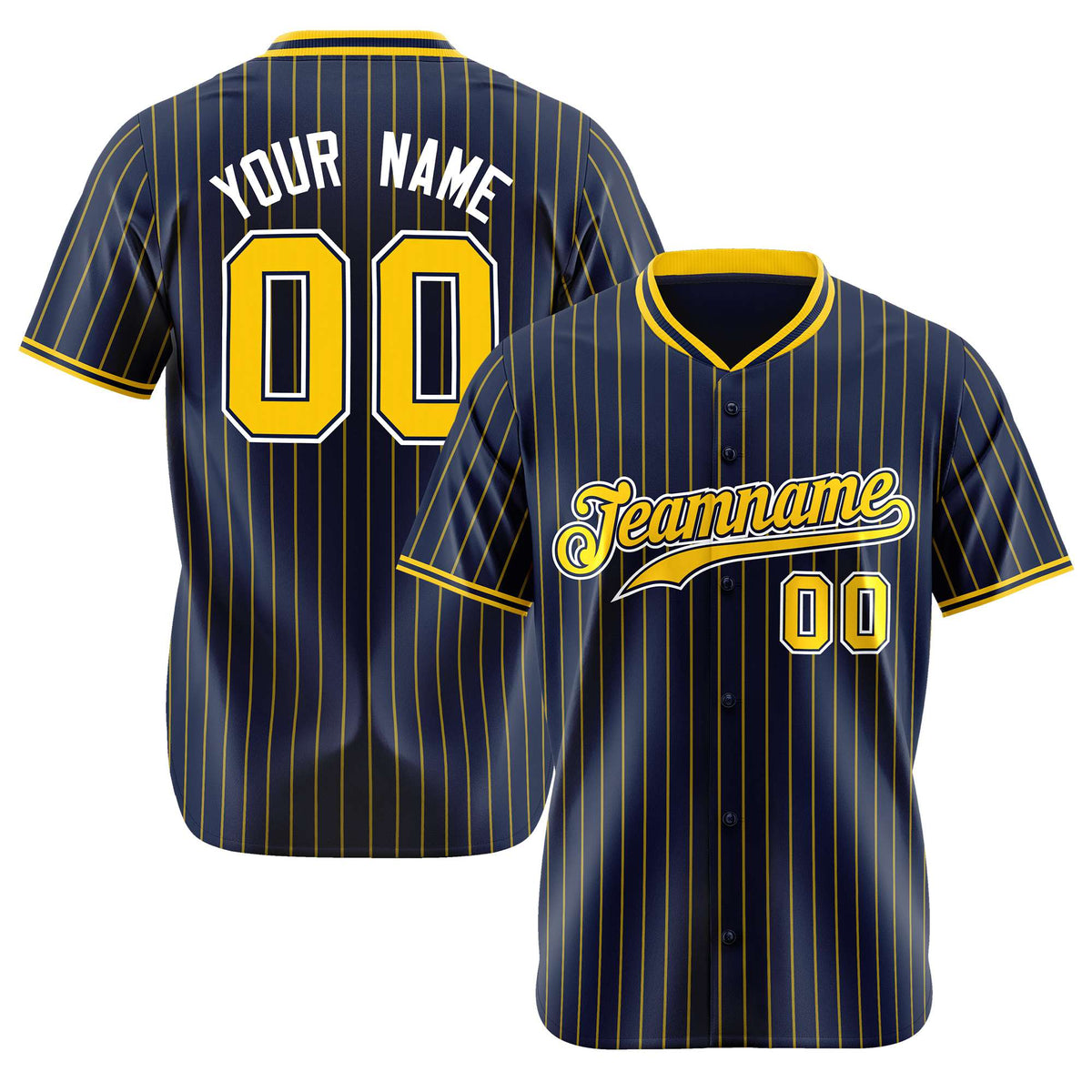 Custom Navy Yellow Pinstripe Yellow-White Authentic Baseball Jersey