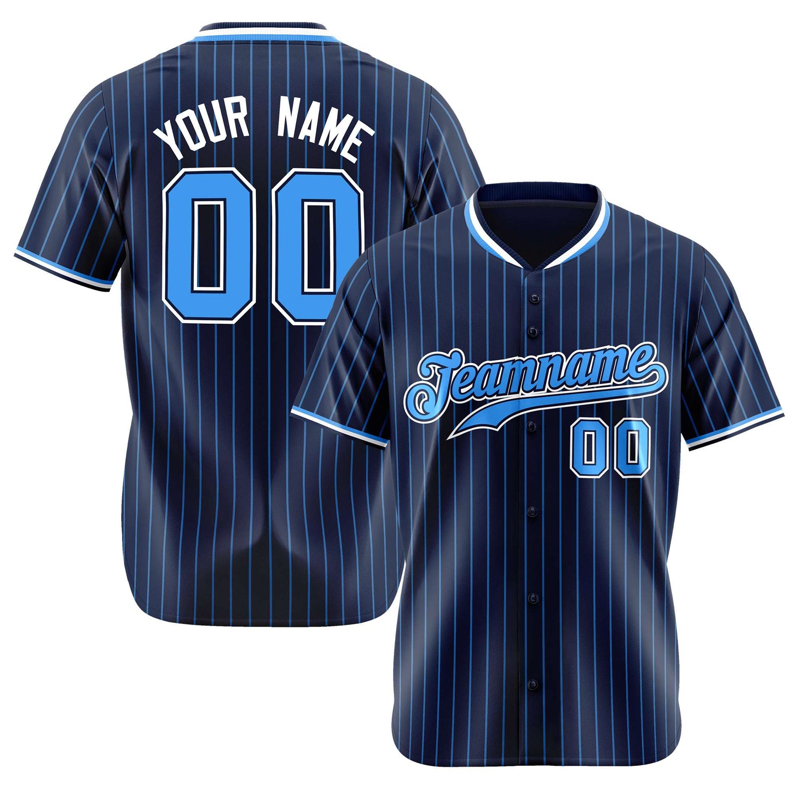 Custom Navy Blue Pinstripe Blue-White Authentic Baseball Jersey