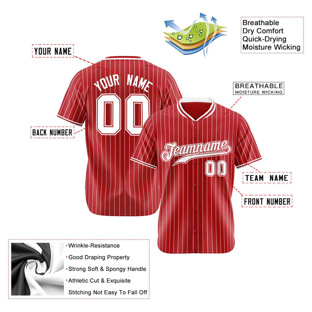 Custom Red White Pinstripe White-Red Authentic Baseball Jersey