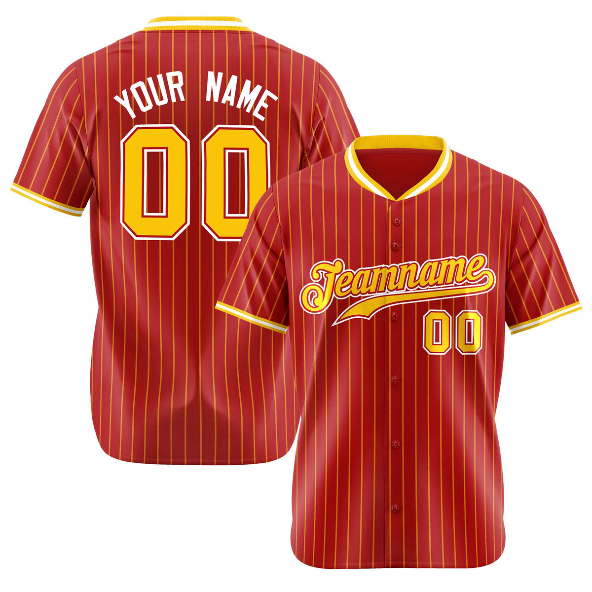 Custom Red Yellow Pinstripe Yellow-White Authentic Baseball Jersey