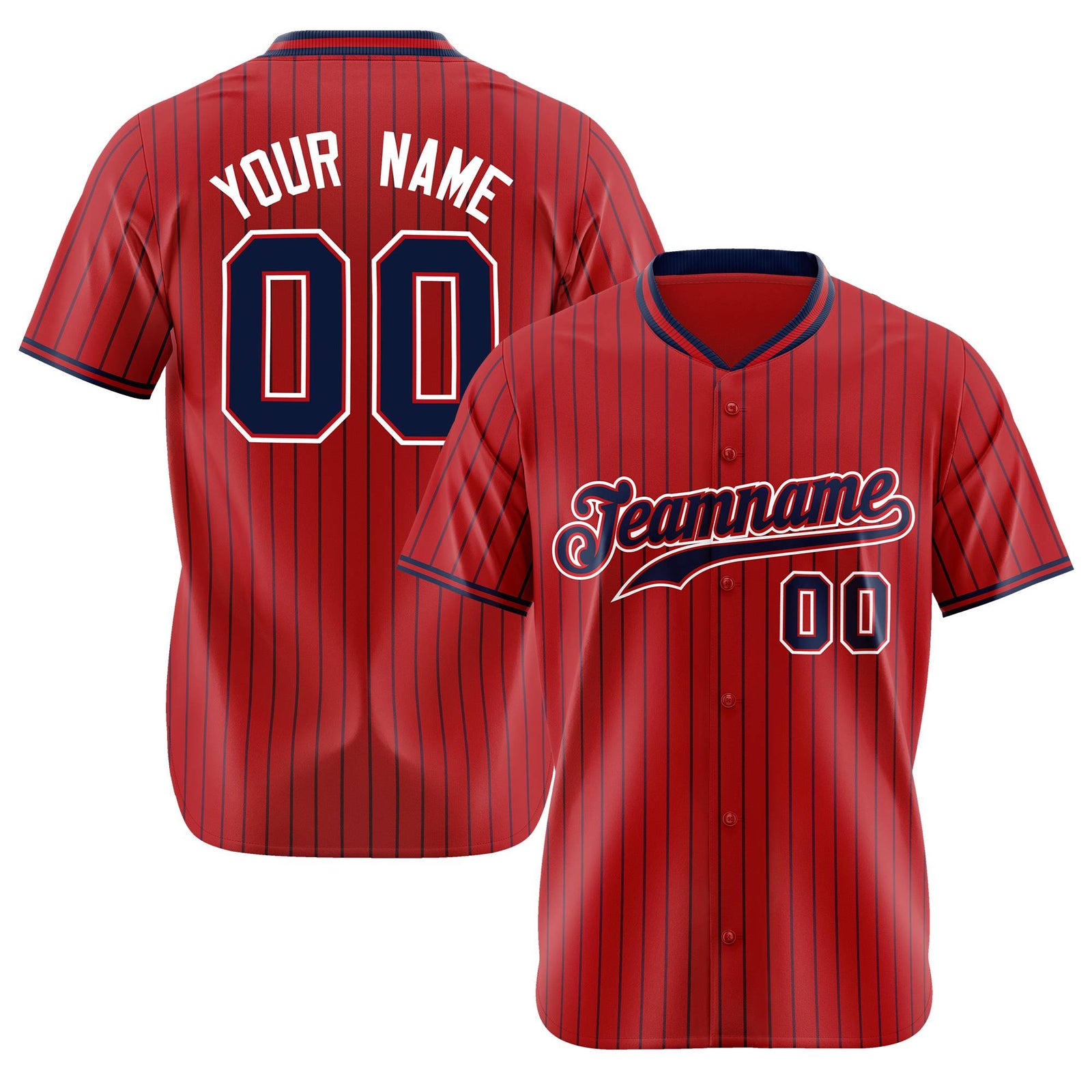 Custom Red Navy Pinstripe Navy-White Authentic Baseball Jersey