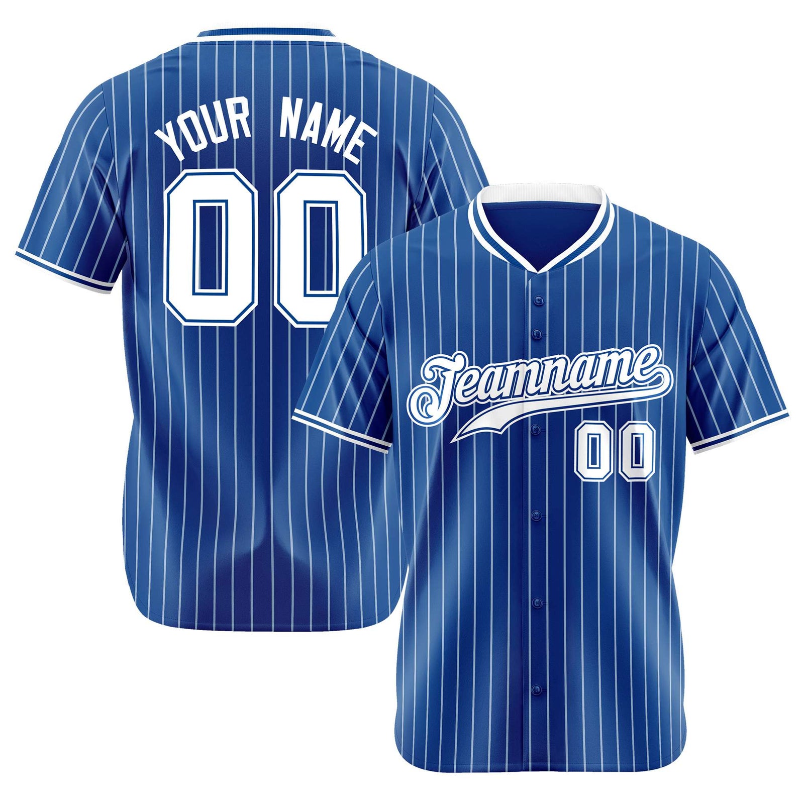 Custom Blue White Pinstripe White-Blue Authentic Baseball Jersey