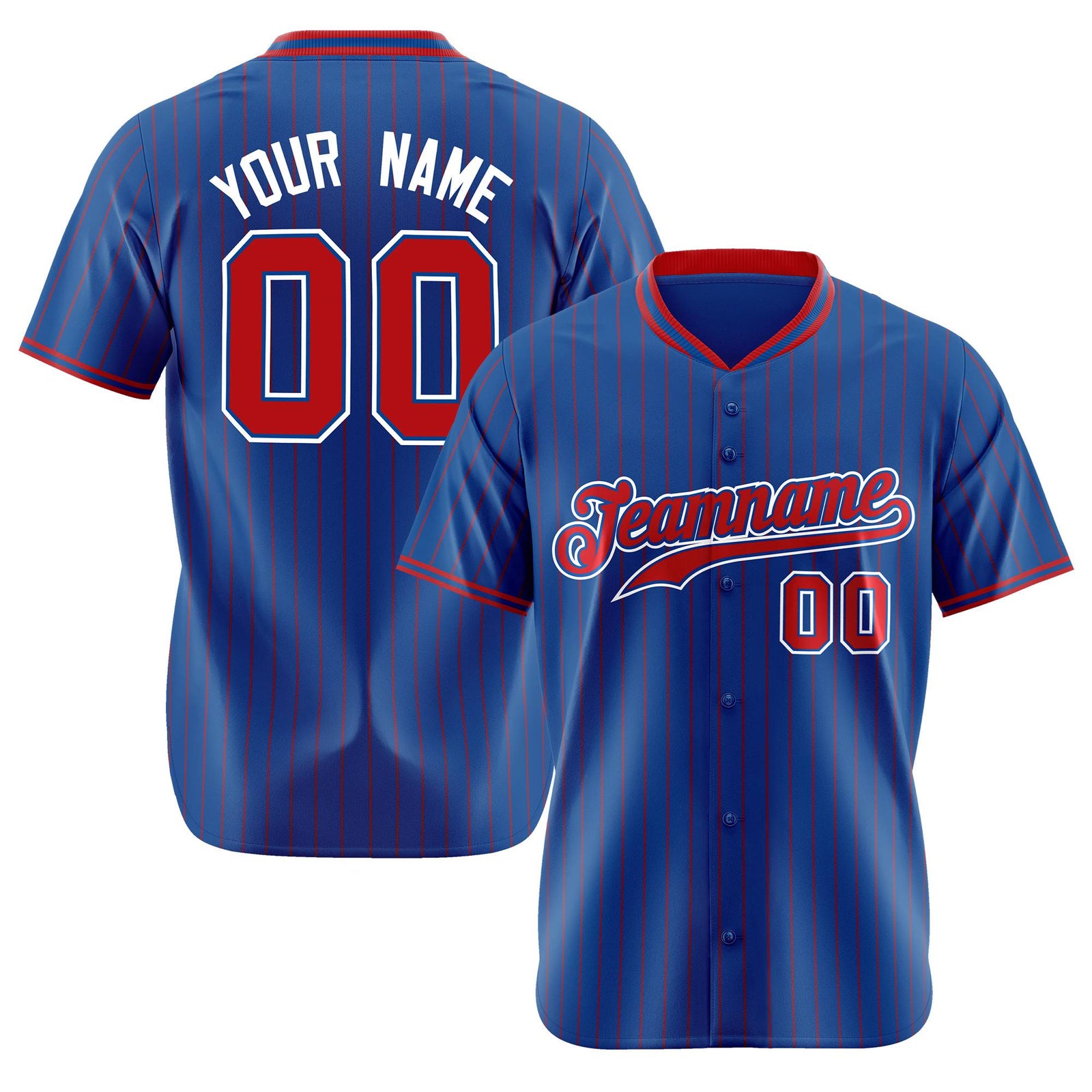 Custom Blue Red Pinstripe Red-White Authentic Baseball Jersey