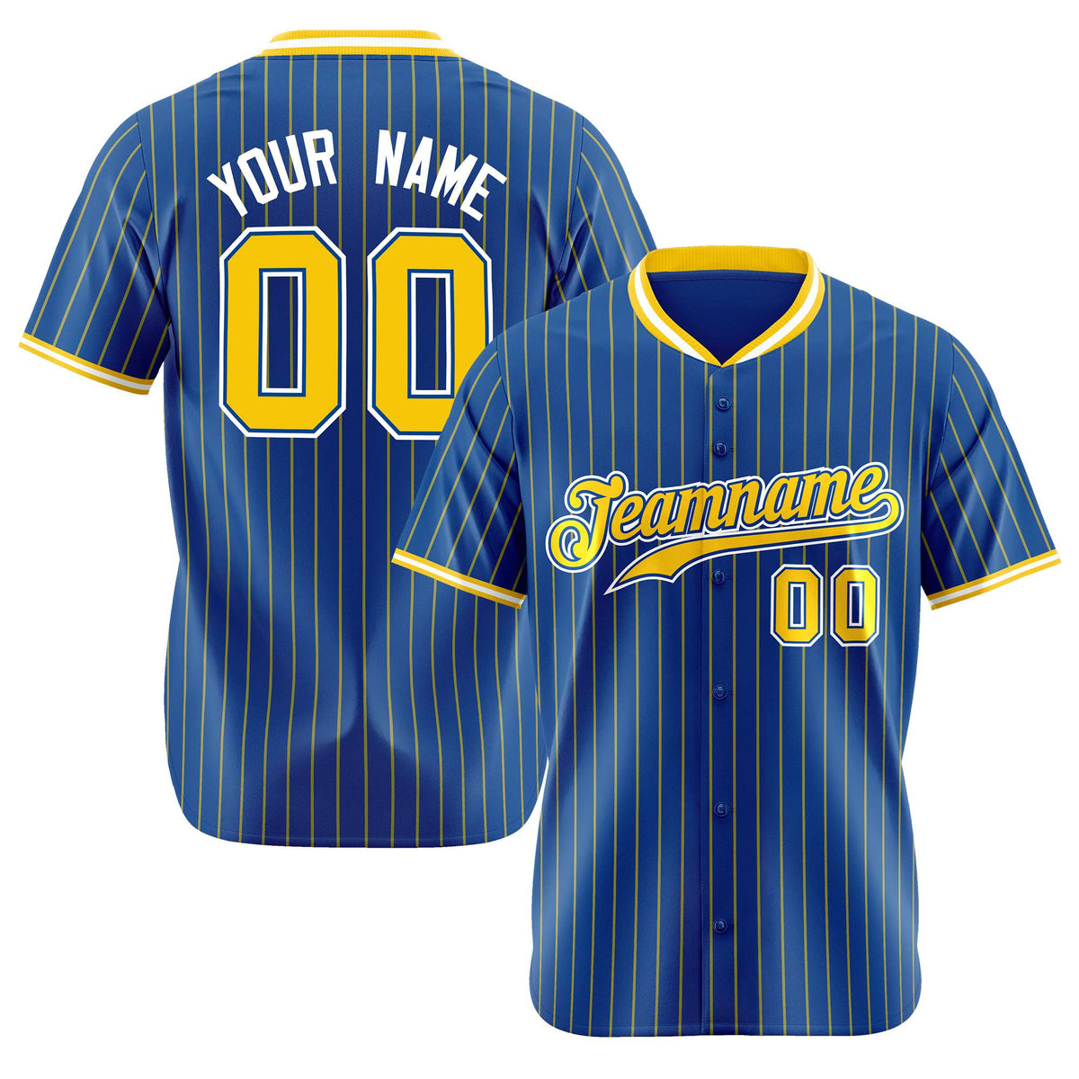 Custom Blue Yellow Pinstripe Yellow-White Authentic Baseball Jersey