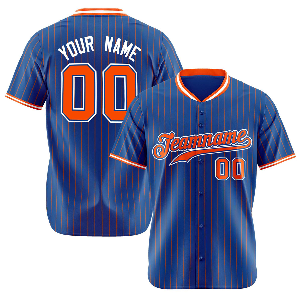 Custom Blue Orange Pinstripe Orange-White Authentic Baseball Jersey