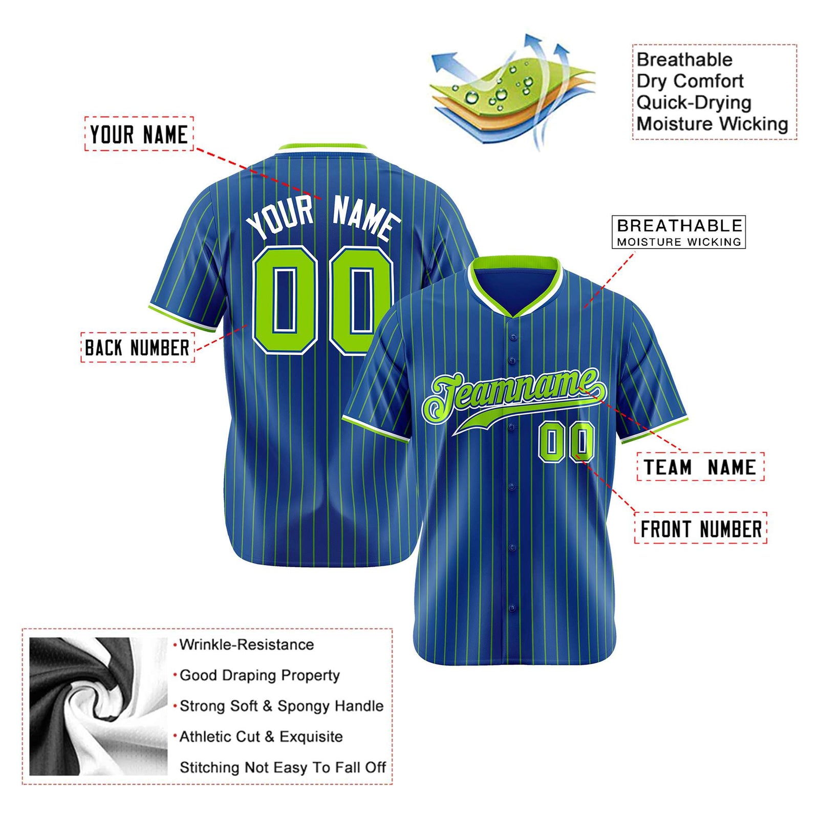 Custom Navy Neon-Green Pinstripe Neon-Green White Authentic Baseball Jersey