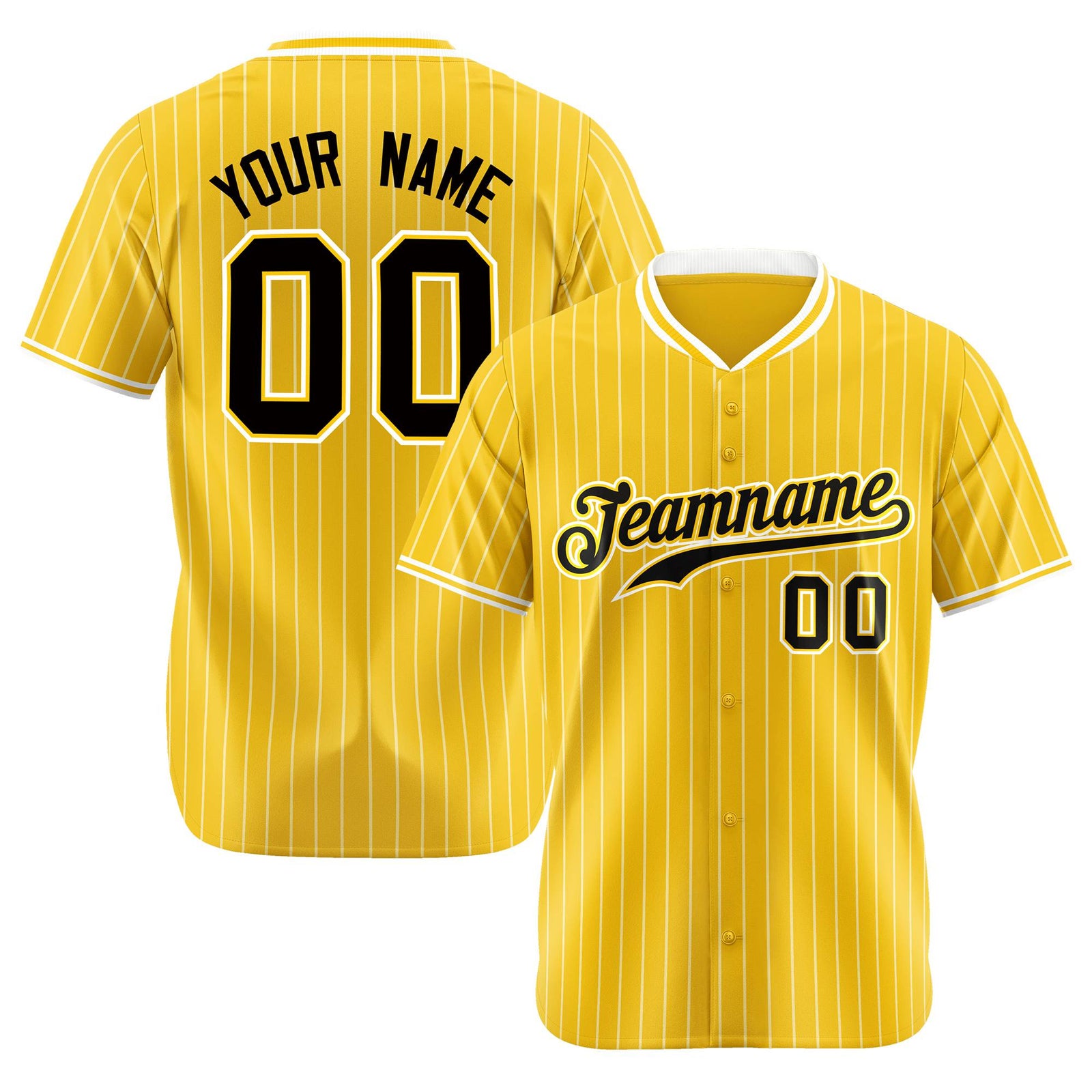 Custom Yellow White Pinstripe Black-White Authentic Baseball Jersey