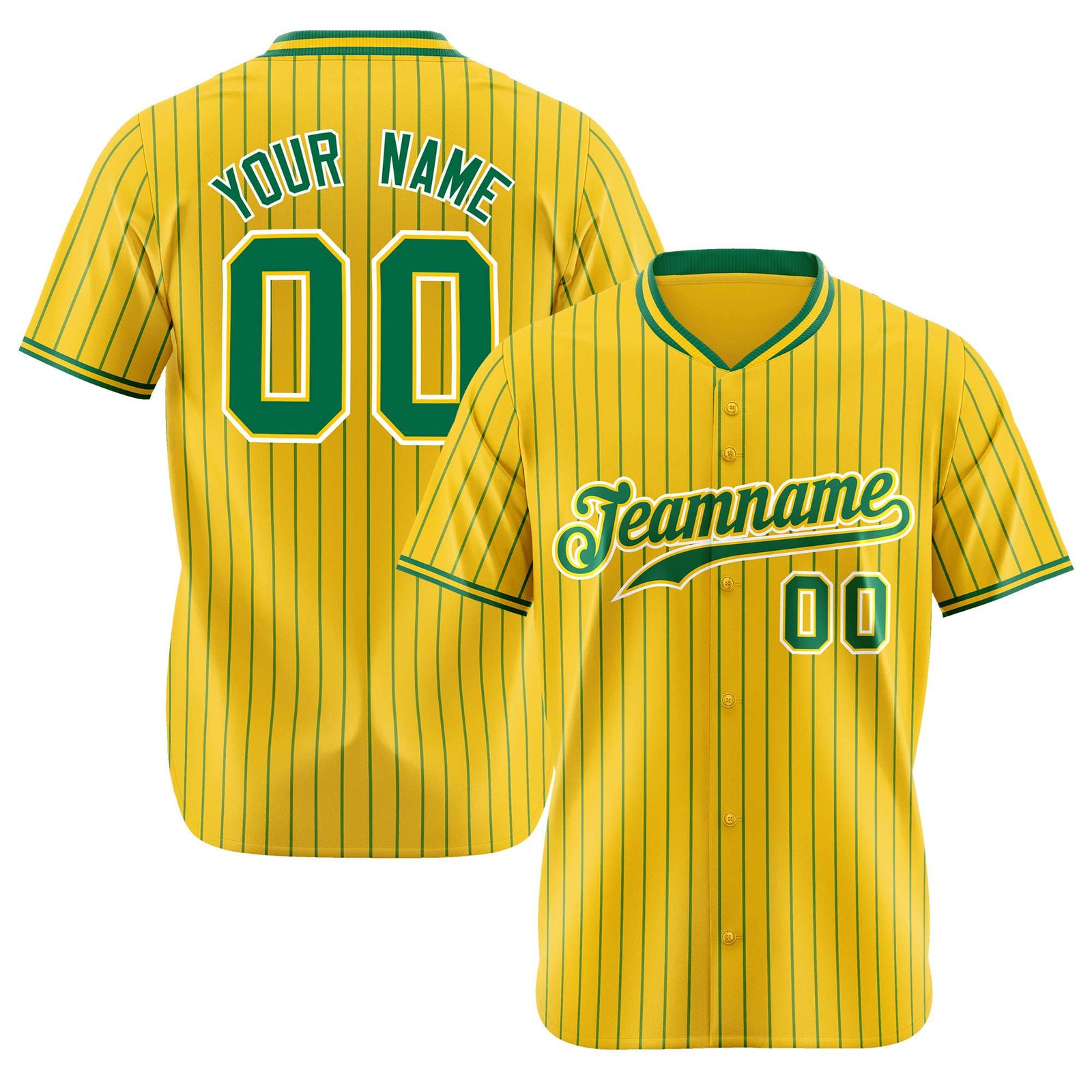 Custom Yellow Kelly-Green Pinstripe Kelly-Green White Authentic Baseball Jersey