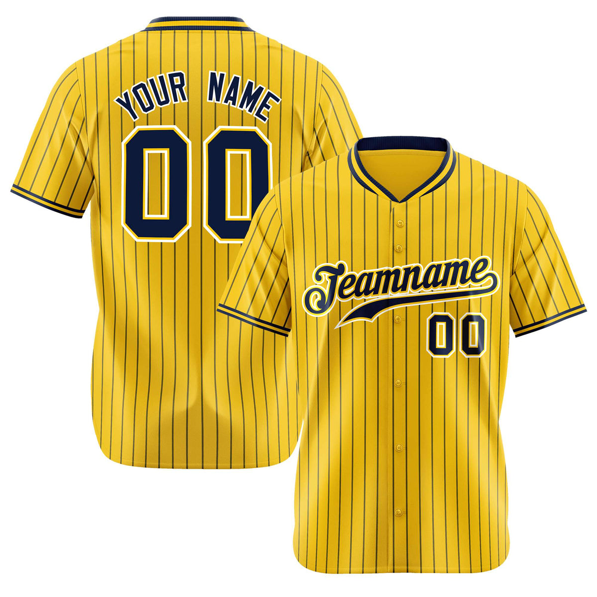 Custom Yellow Navy Pinstripe Navy-White Authentic Baseball Jersey