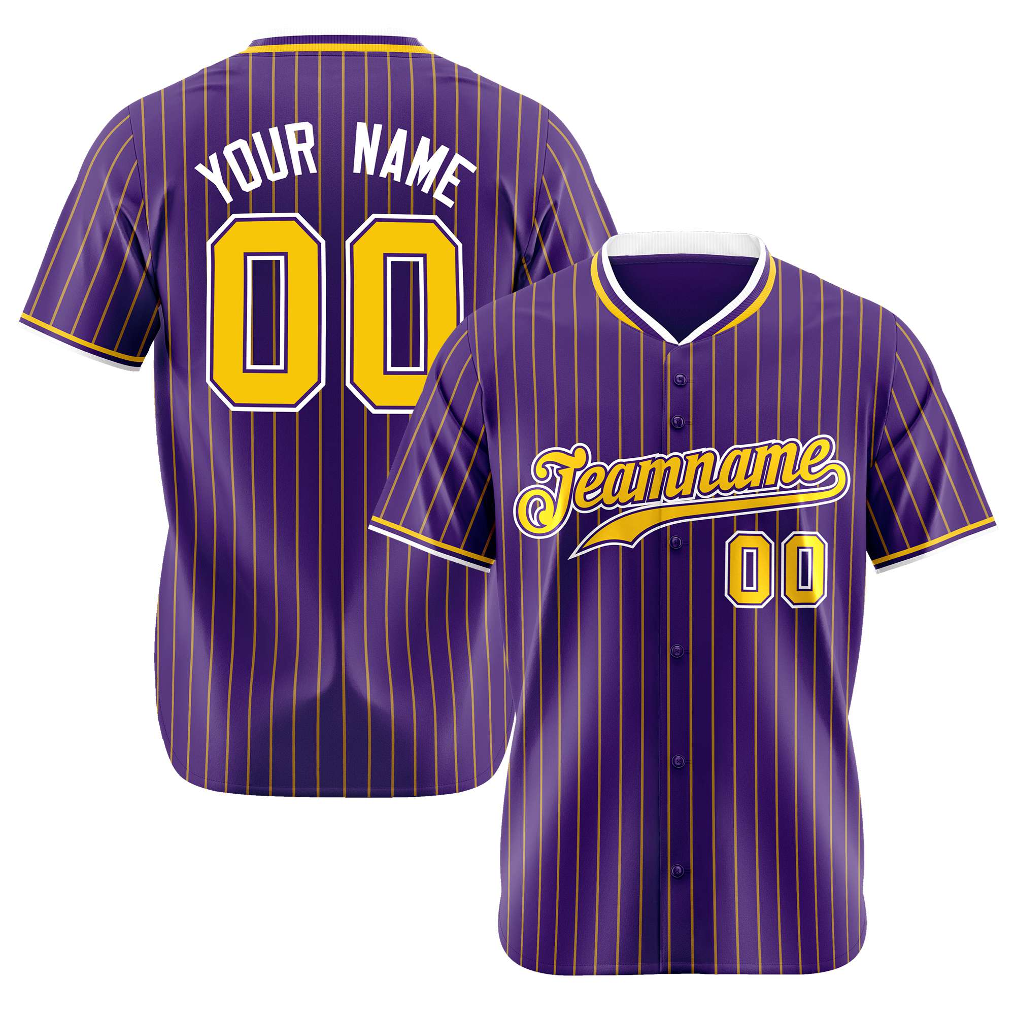 Custom Purple Yellow Pinstripe Yellow-White Authentic Baseball Jersey