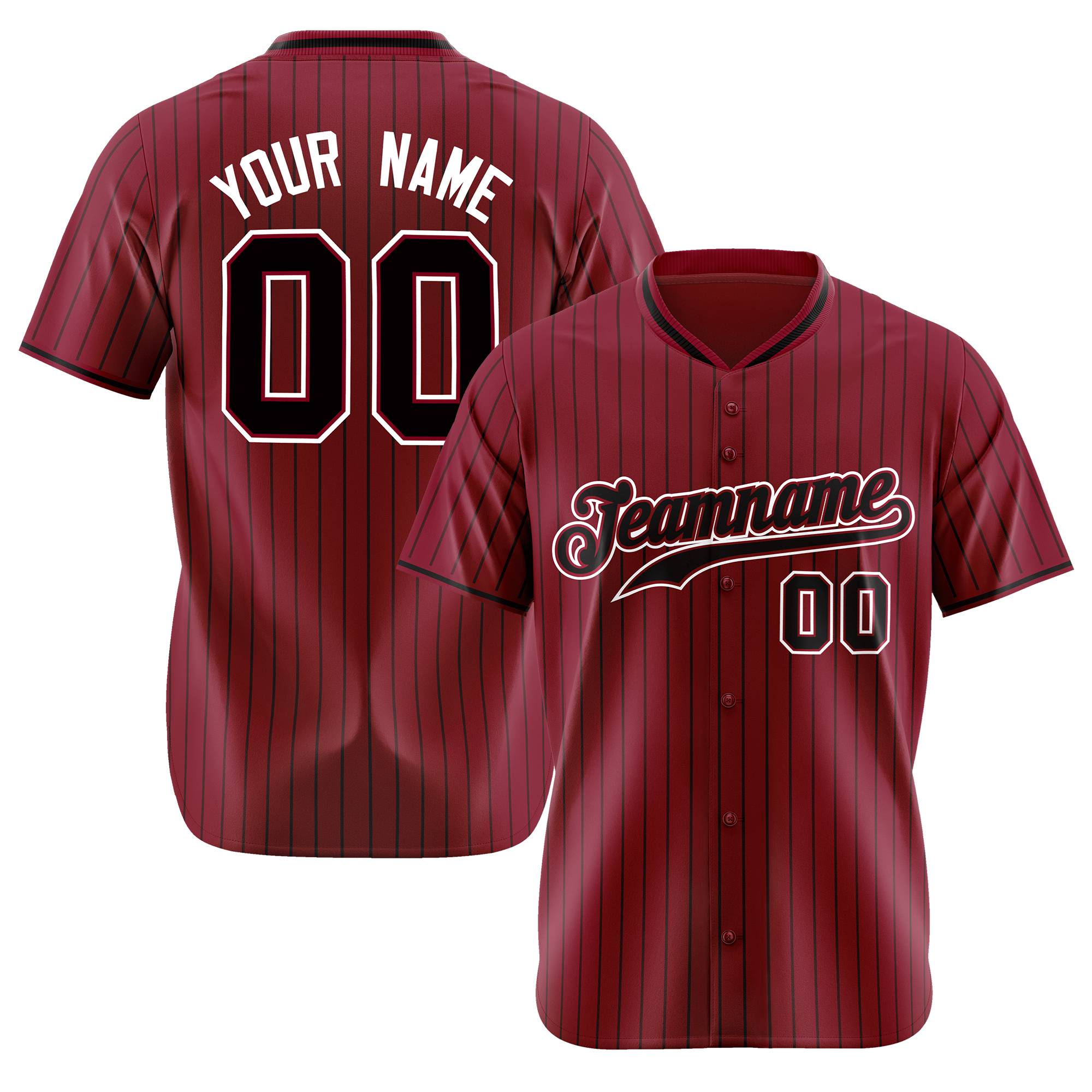 Custom Crimson Black Pinstripe Black-White Authentic Baseball Jersey