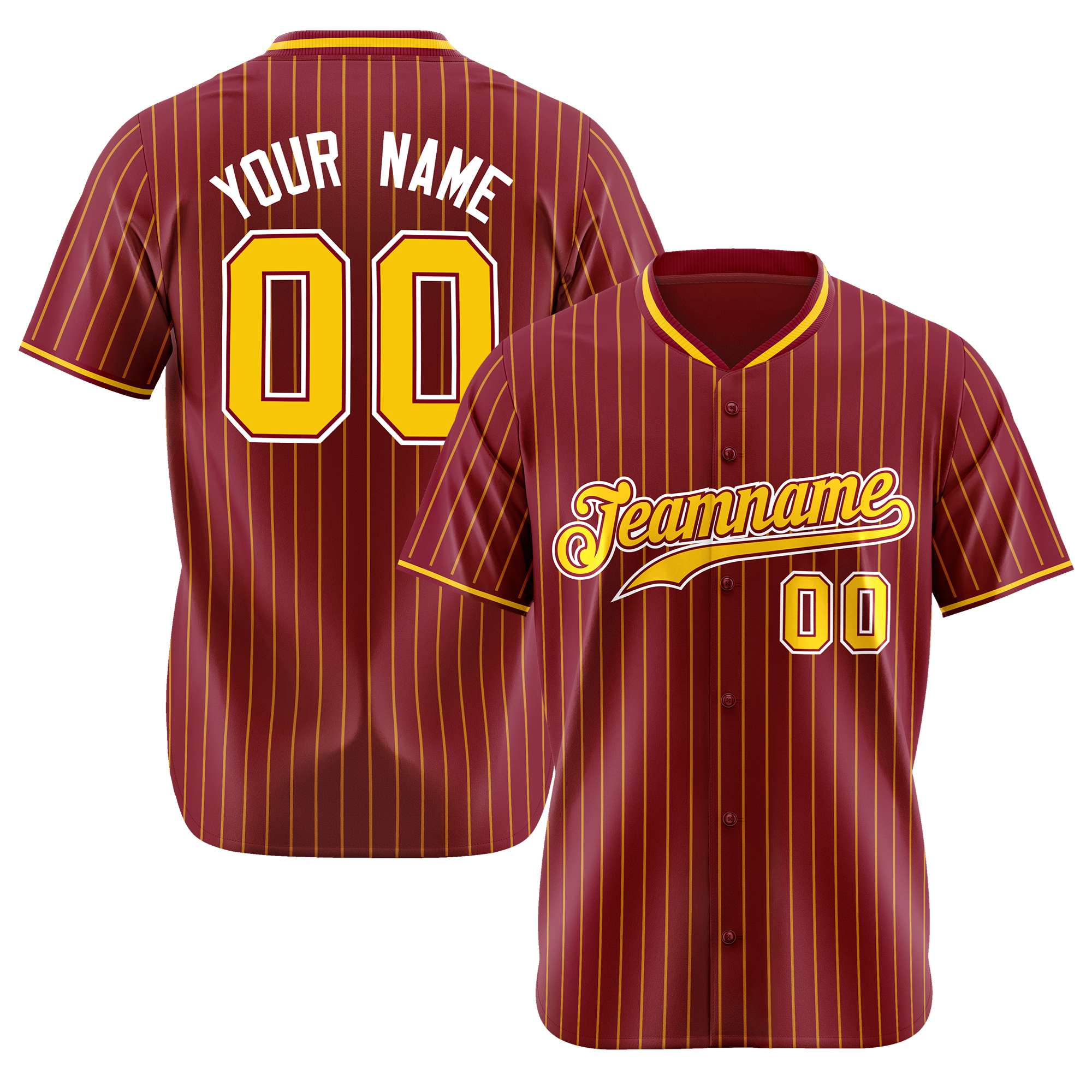 Custom Crimson Yellow Pinstripe Yellow-White Authentic Baseball Jersey