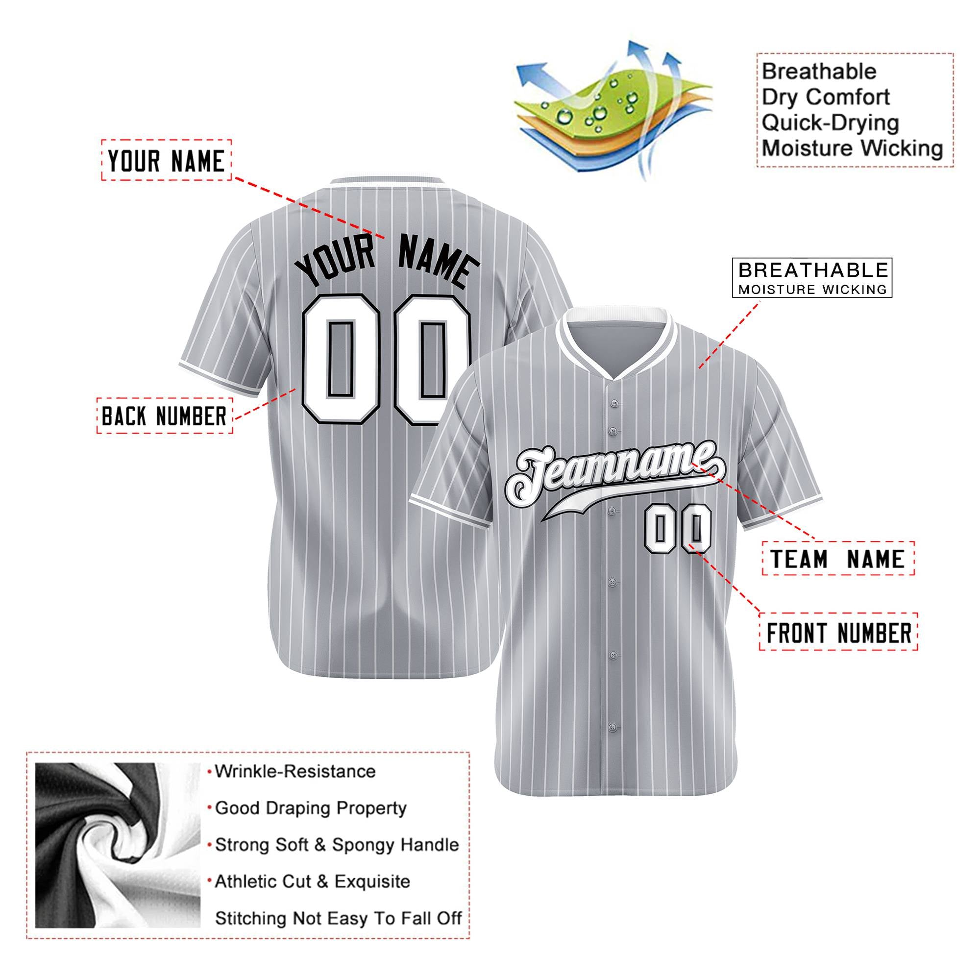 Custom Gray White Pinstripe White-Black Authentic Baseball Jersey