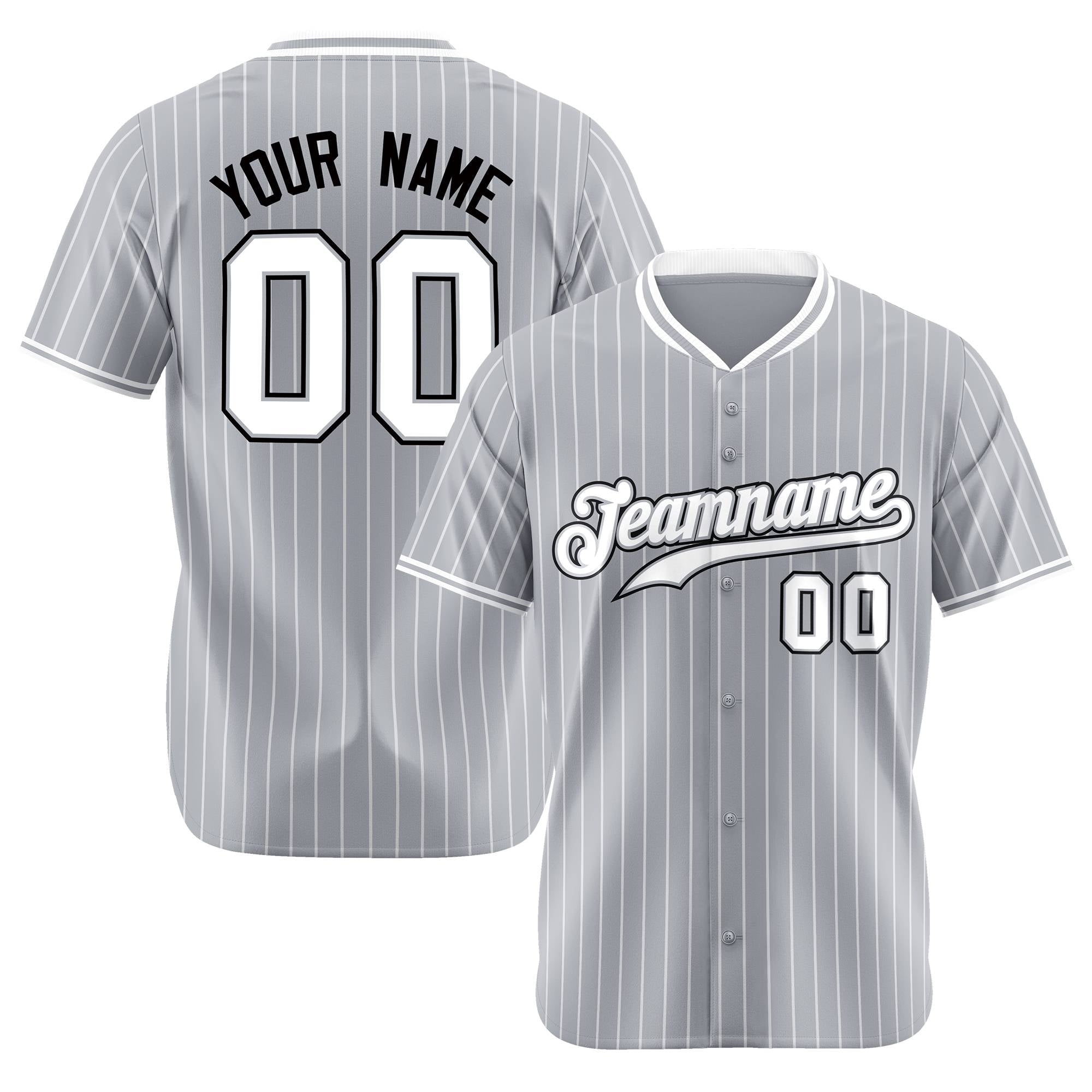 Custom Gray White Pinstripe White-Black Authentic Baseball Jersey