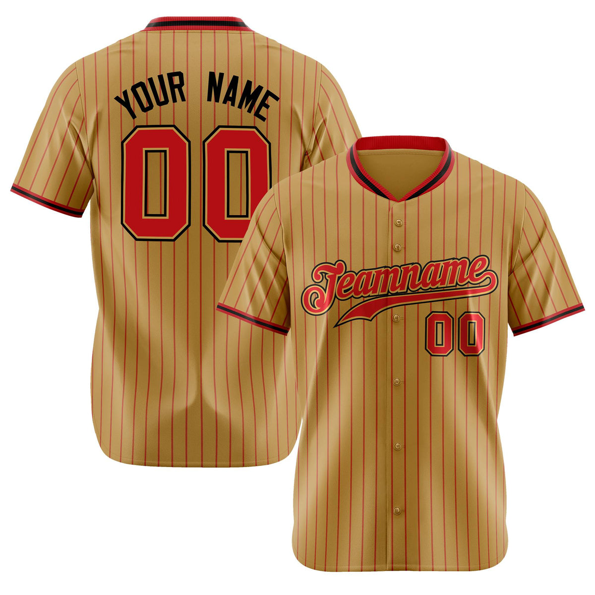 Custom Brwon Red Pinstripe Red-Black Authentic Baseball Jersey