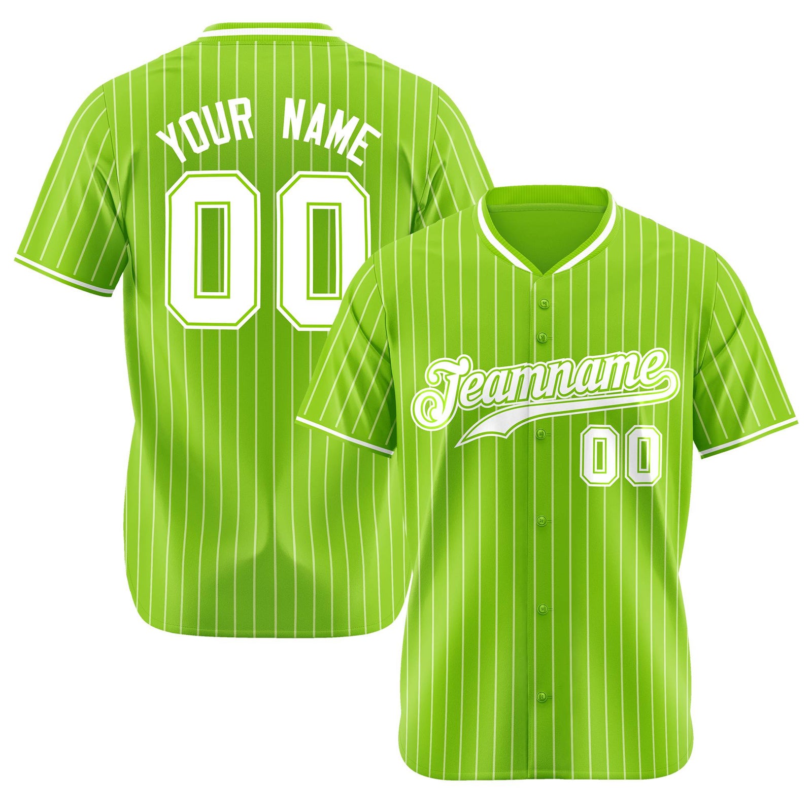 Custom Neon Green White Pinstripe White Neon-Green Authentic Baseball Jersey