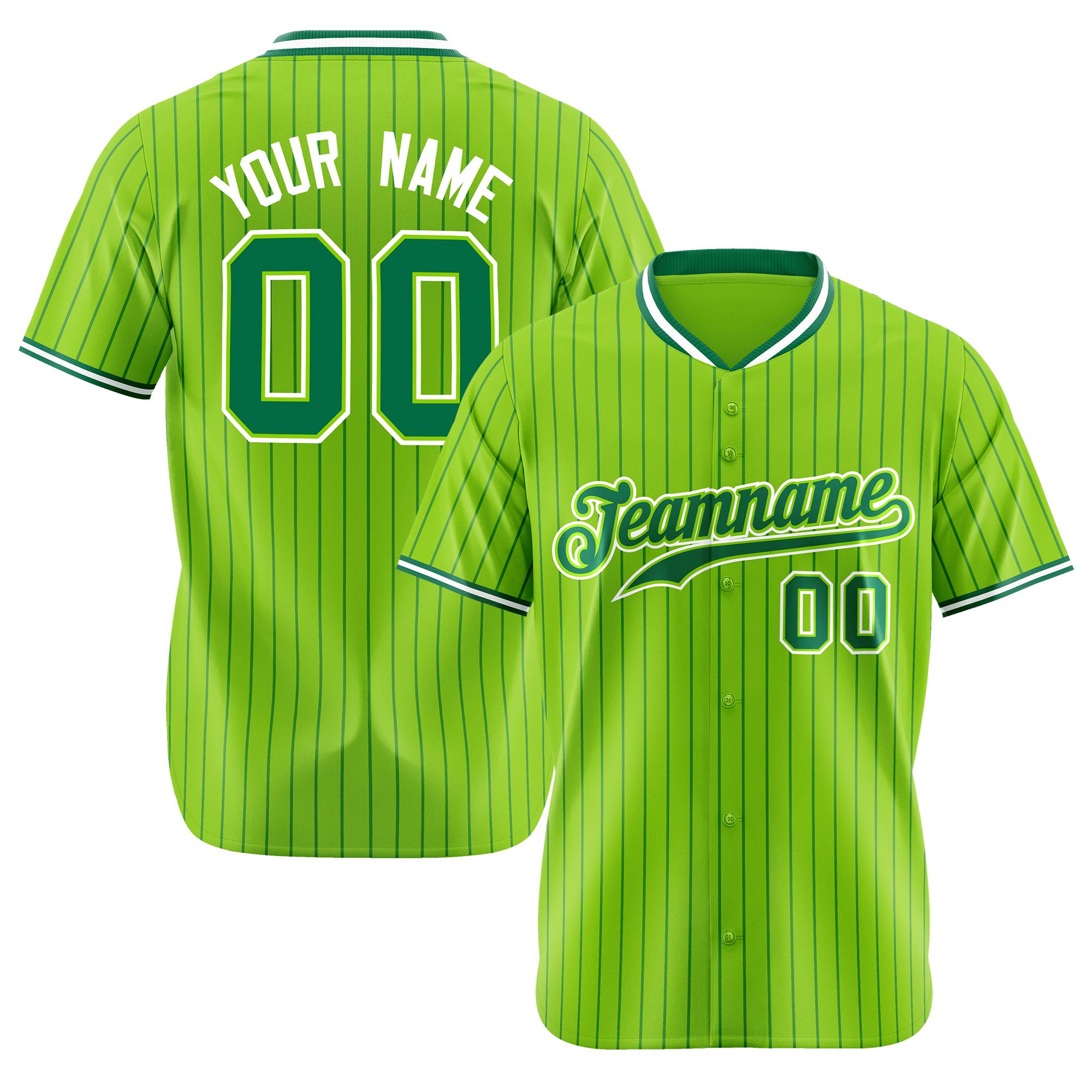 Custom Neon Green Kelly-Green Pinstripe Kelly-Green White Authentic Baseball Jersey