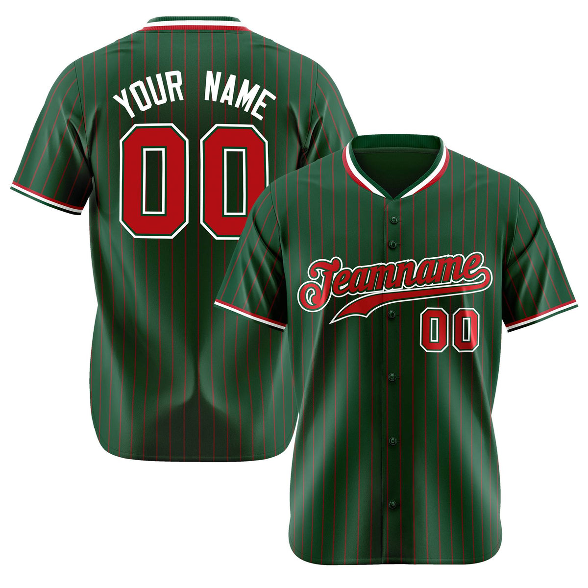 Custom Midnight Green Red Pinstripe Red-White Authentic Baseball Jersey