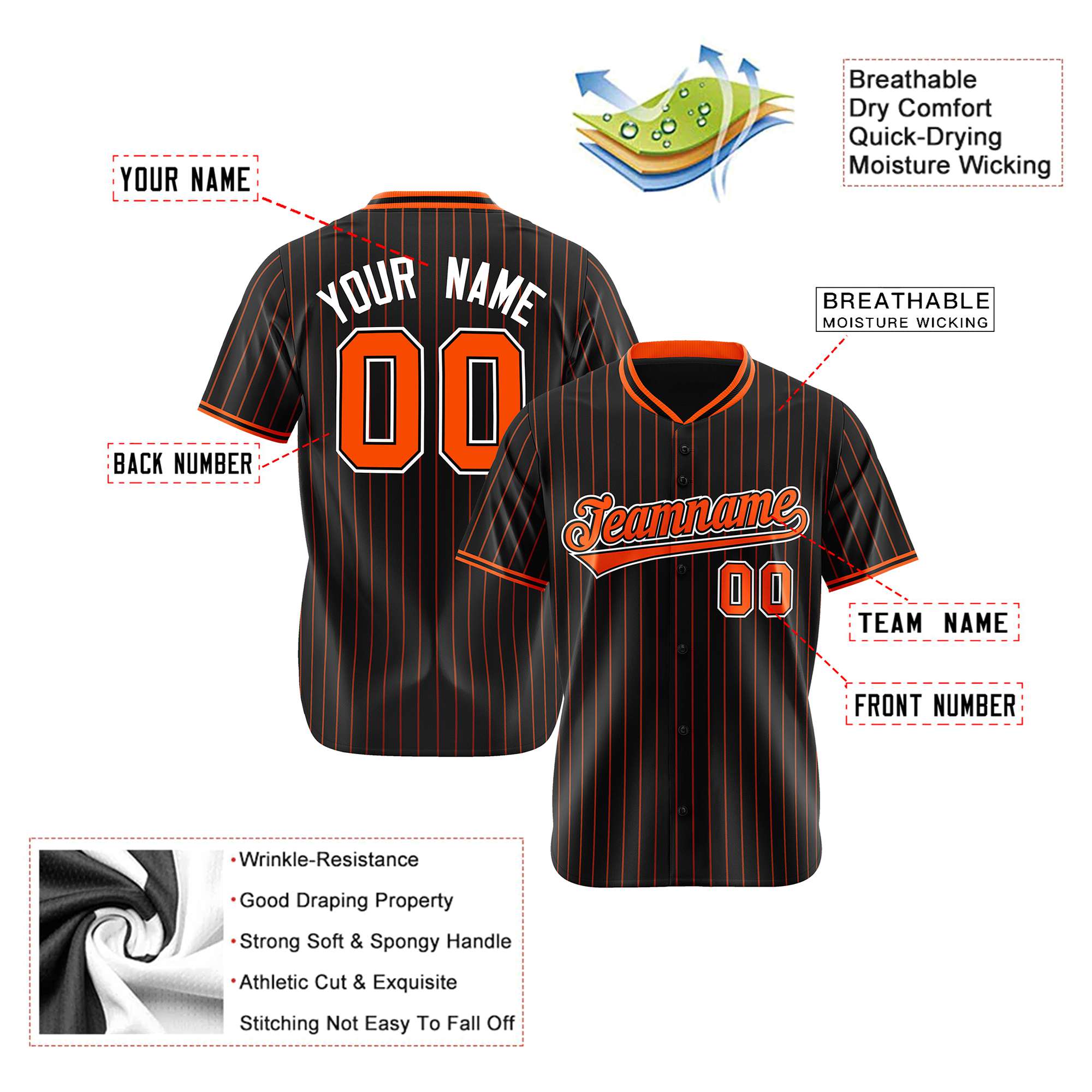 Custom Black Bay-Orange Pinstripe Bay-Orange White Authentic Baseball Jersey