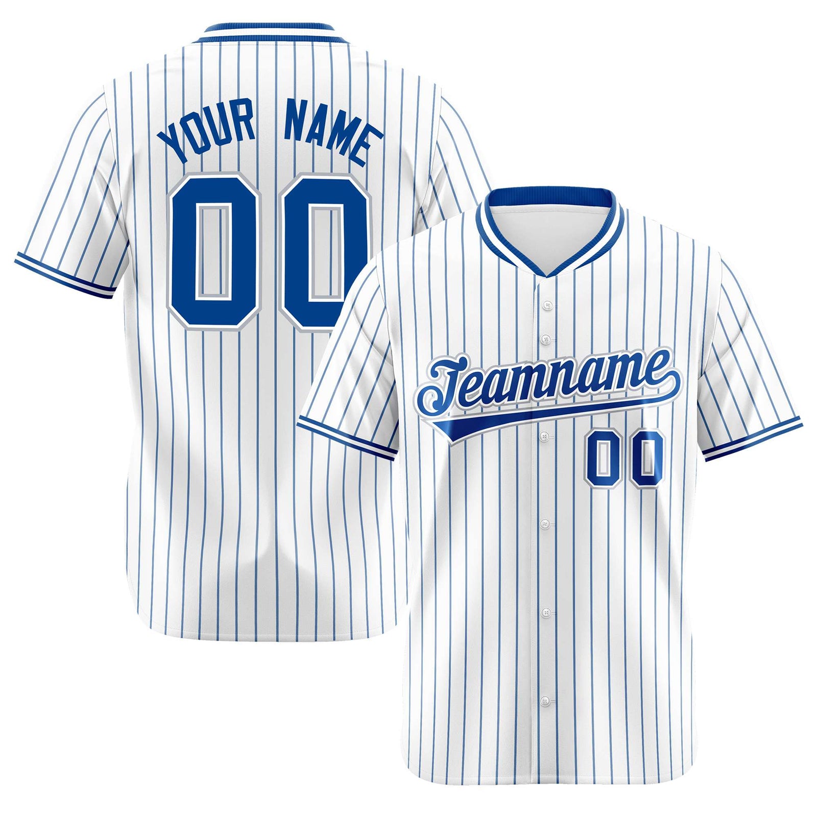 Custom White Blue Pinstripe White-Blue Black Authentic Baseball Jersey