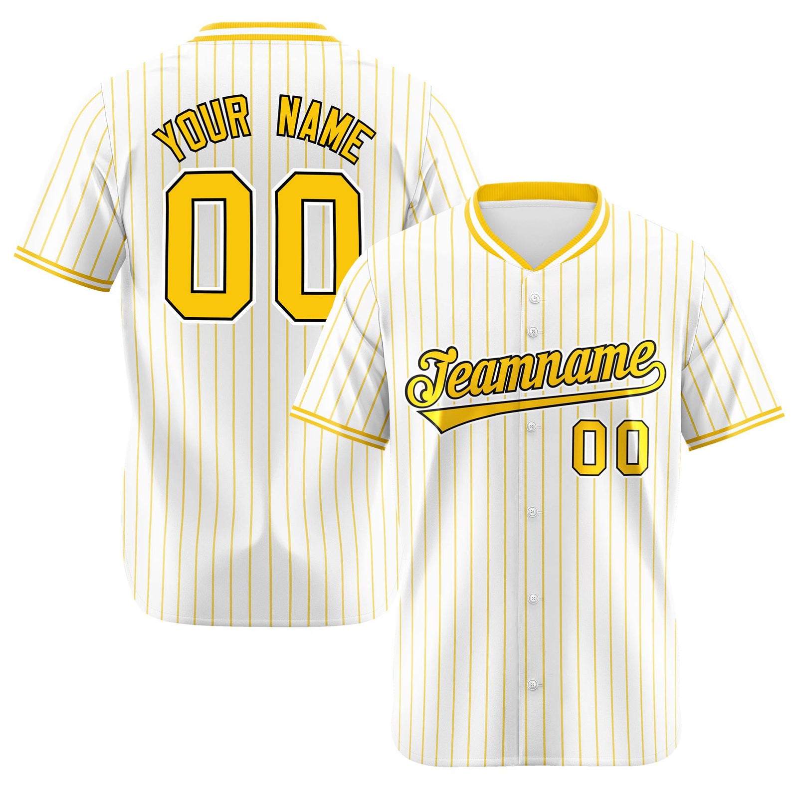 Custom White Yellow Pinstripe White-Yellow Black Authentic Baseball Jersey