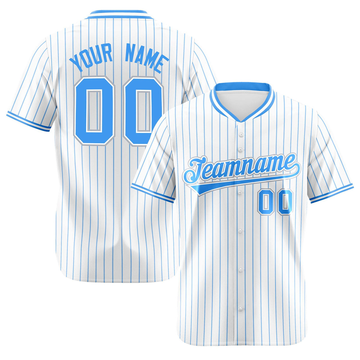Custom White Blue Pinstripe White-Blue Gray Authentic Baseball Jersey