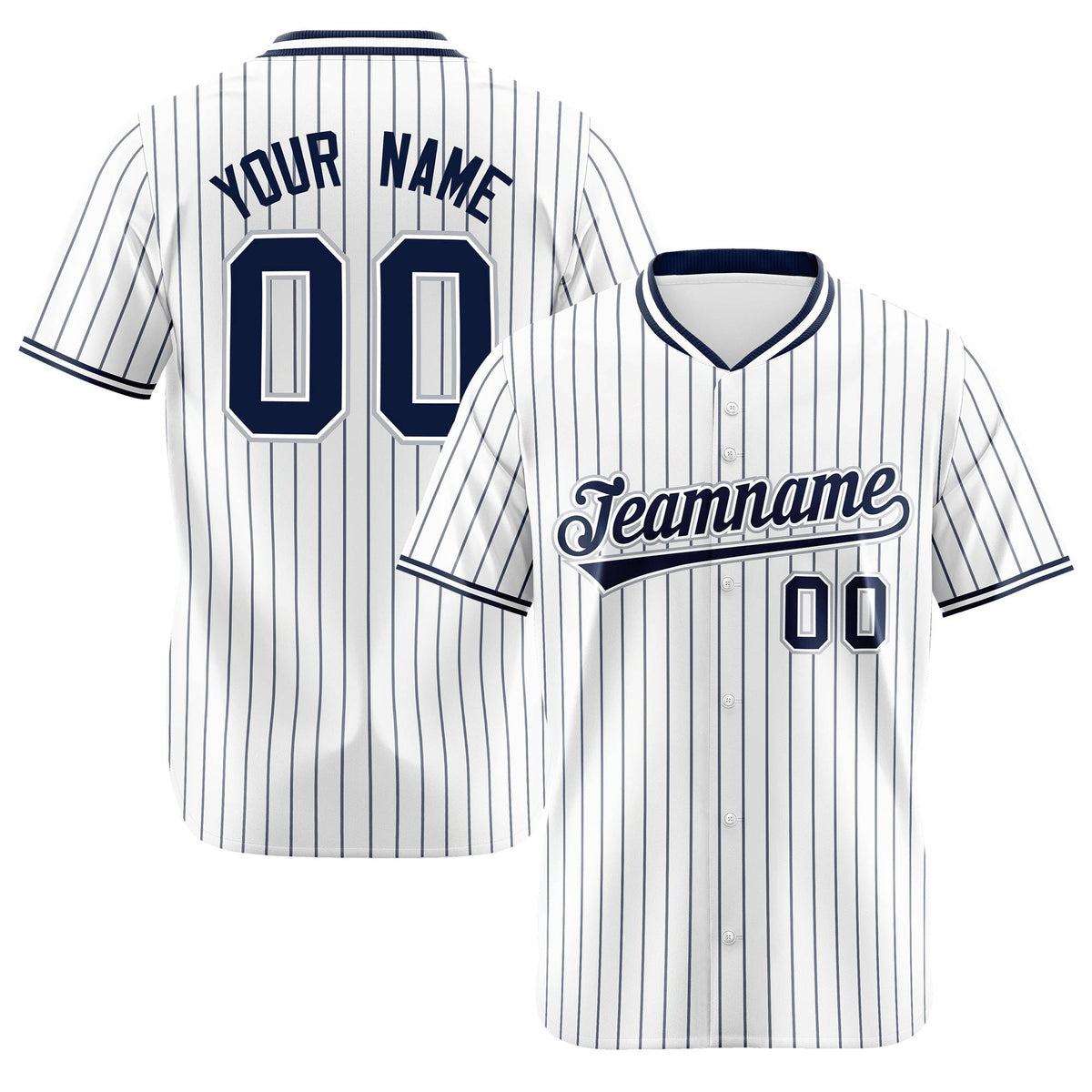 Custom White Navy Pinstripe White-Navy Authentic Baseball Jersey