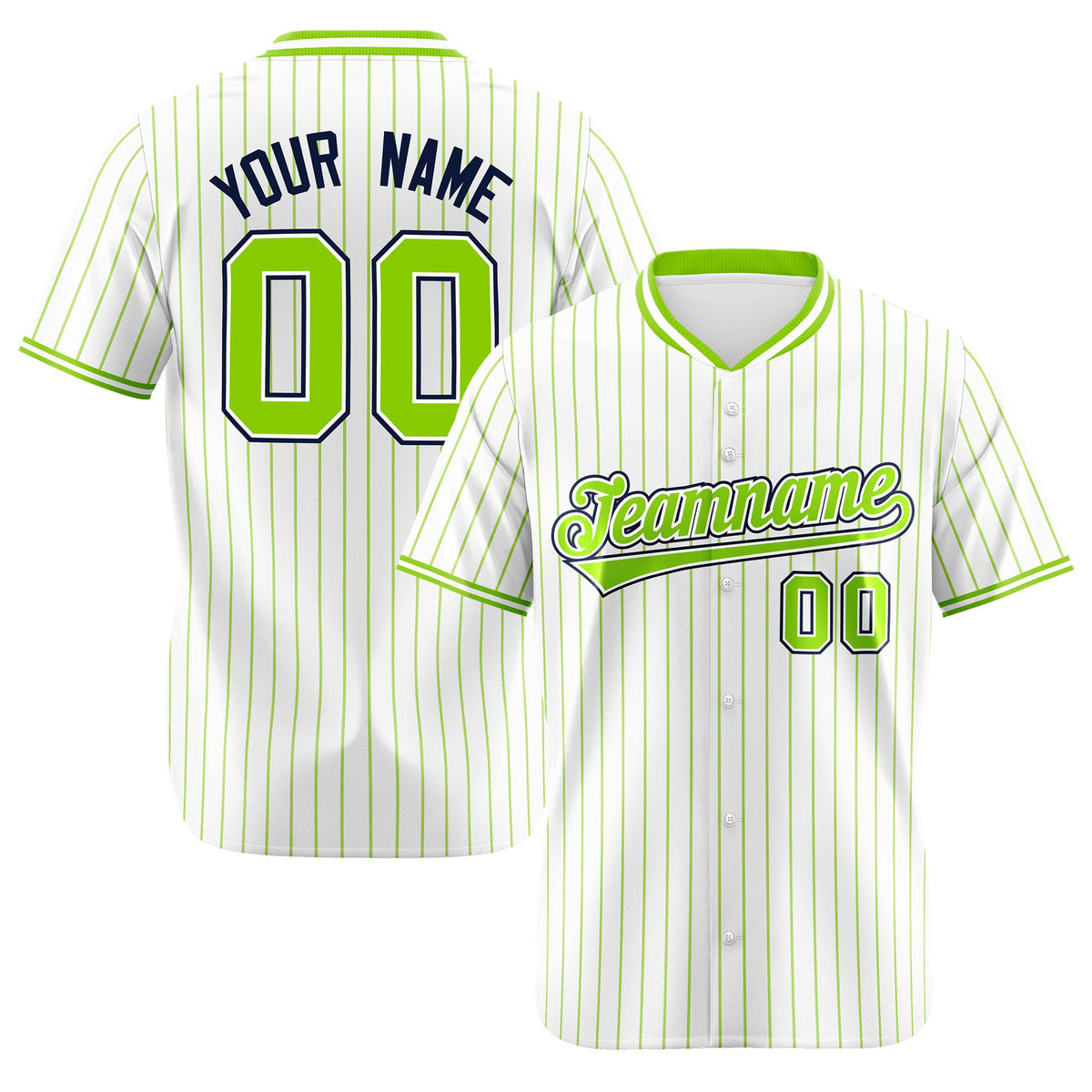 Custom White Neon-Green Pinstripe White Neon-Green Black Authentic Baseball Jersey