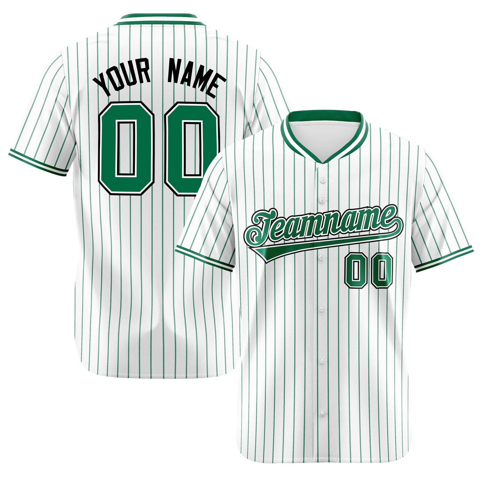 Custom White Kelly-Green Pinstripe White Kelly-Green Black Authentic Baseball Jersey