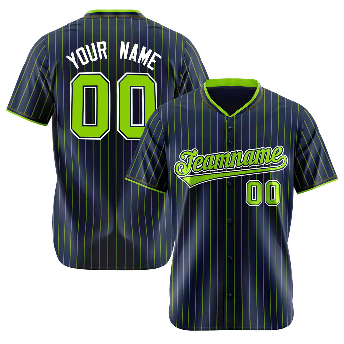 Custom Navy Neon-Green Pinstripe Neon-Green White Authentic Baseball Jersey