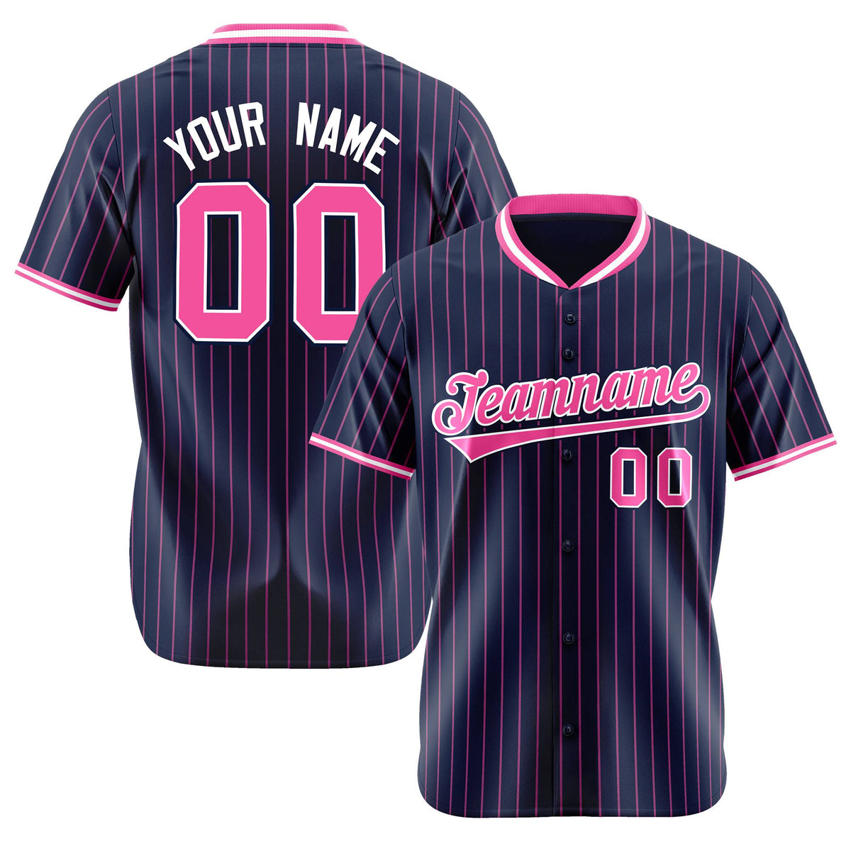 Custom Navy Pink Pinstripe Pink-White Authentic Baseball Jersey