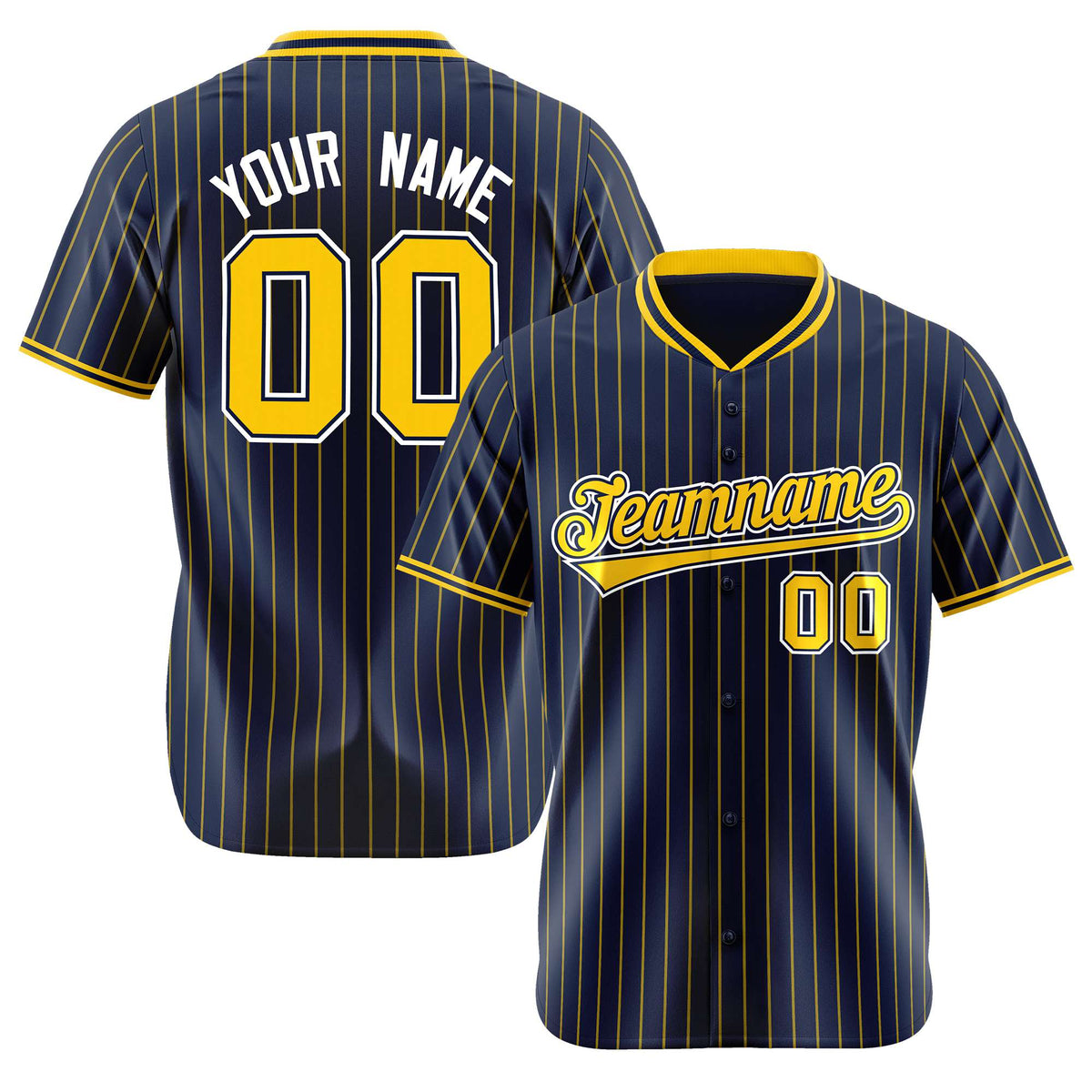 Custom Navy Yellow Pinstripe Yellow-White Authentic Baseball Jersey