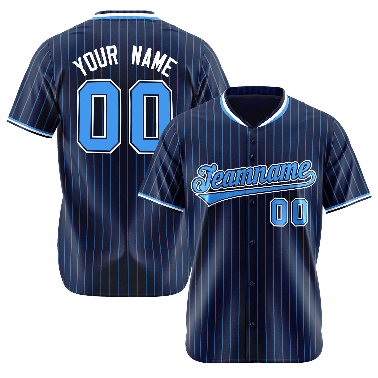 Custom Navy Blue Pinstripe Blue-White Authentic Baseball Jersey