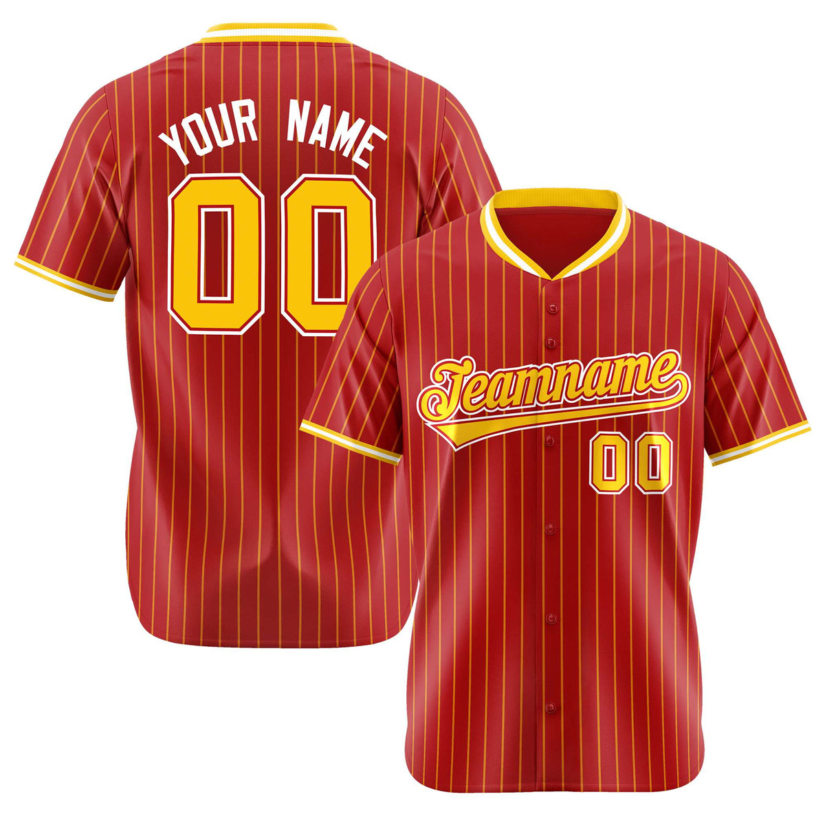 Custom Red Yellow Pinstripe Yellow-White Authentic Baseball Jersey