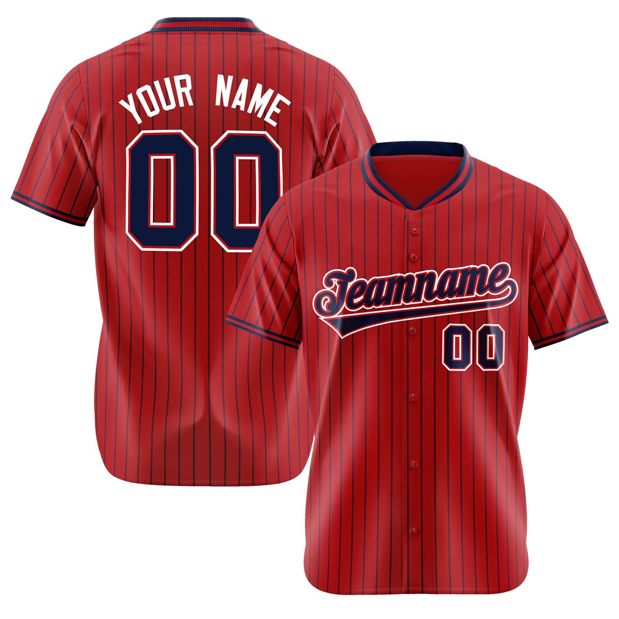 Custom Red Navy Pinstripe Navy-White Authentic Baseball Jersey