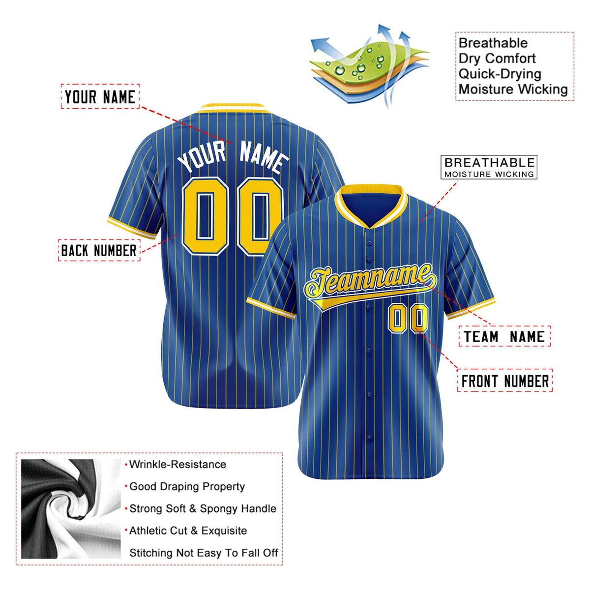 Custom Blue Yellow Pinstripe Yellow-White Authentic Baseball Jersey