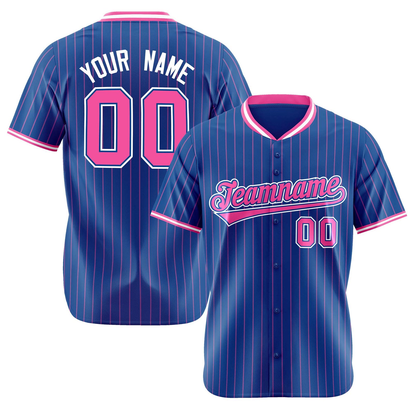 Custom Blue Pink Pinstripe Pink-White Authentic Baseball Jersey