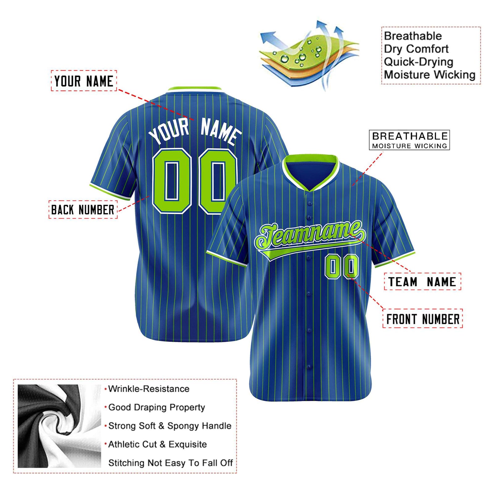 Custom Navy Neon-Green Pinstripe Neon-Green White Authentic Baseball Jersey