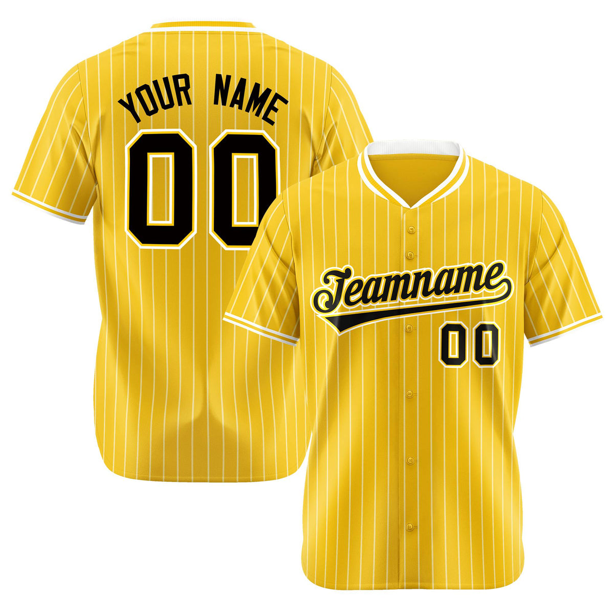 Custom Yellow White Pinstripe Black-White Authentic Baseball Jersey