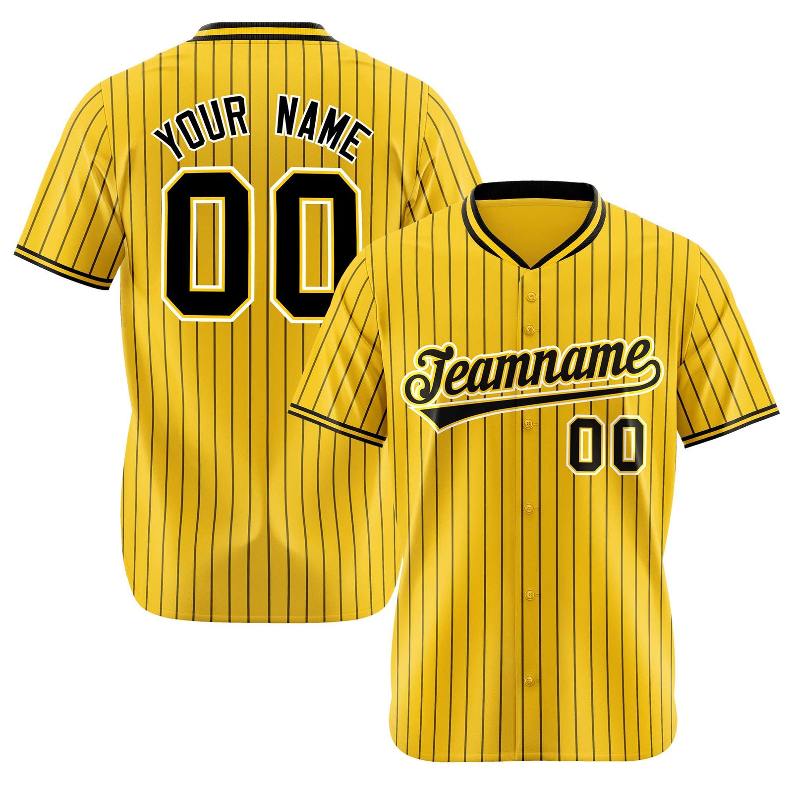 Custom Yellow Black Pinstripe Black-White Authentic Baseball Jersey