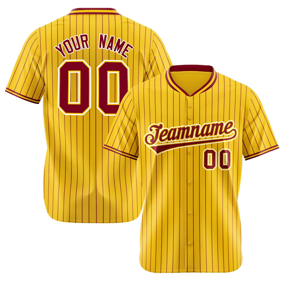 Custom Yellow Burgundy Pinstripe Burgundy-White Authentic Baseball Jersey