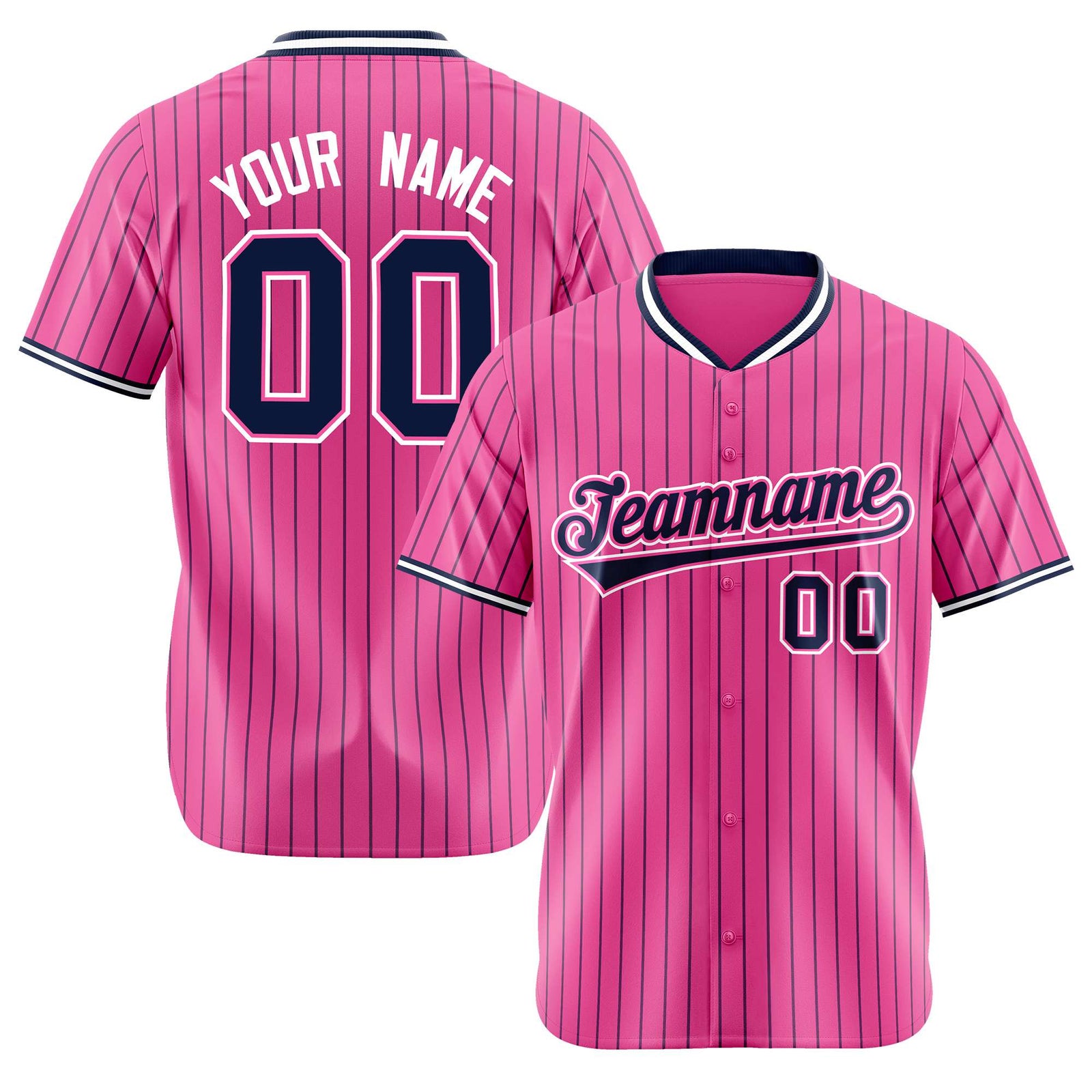 Custom Pink Blue Pinstripe Blue-White Authentic Baseball Jersey