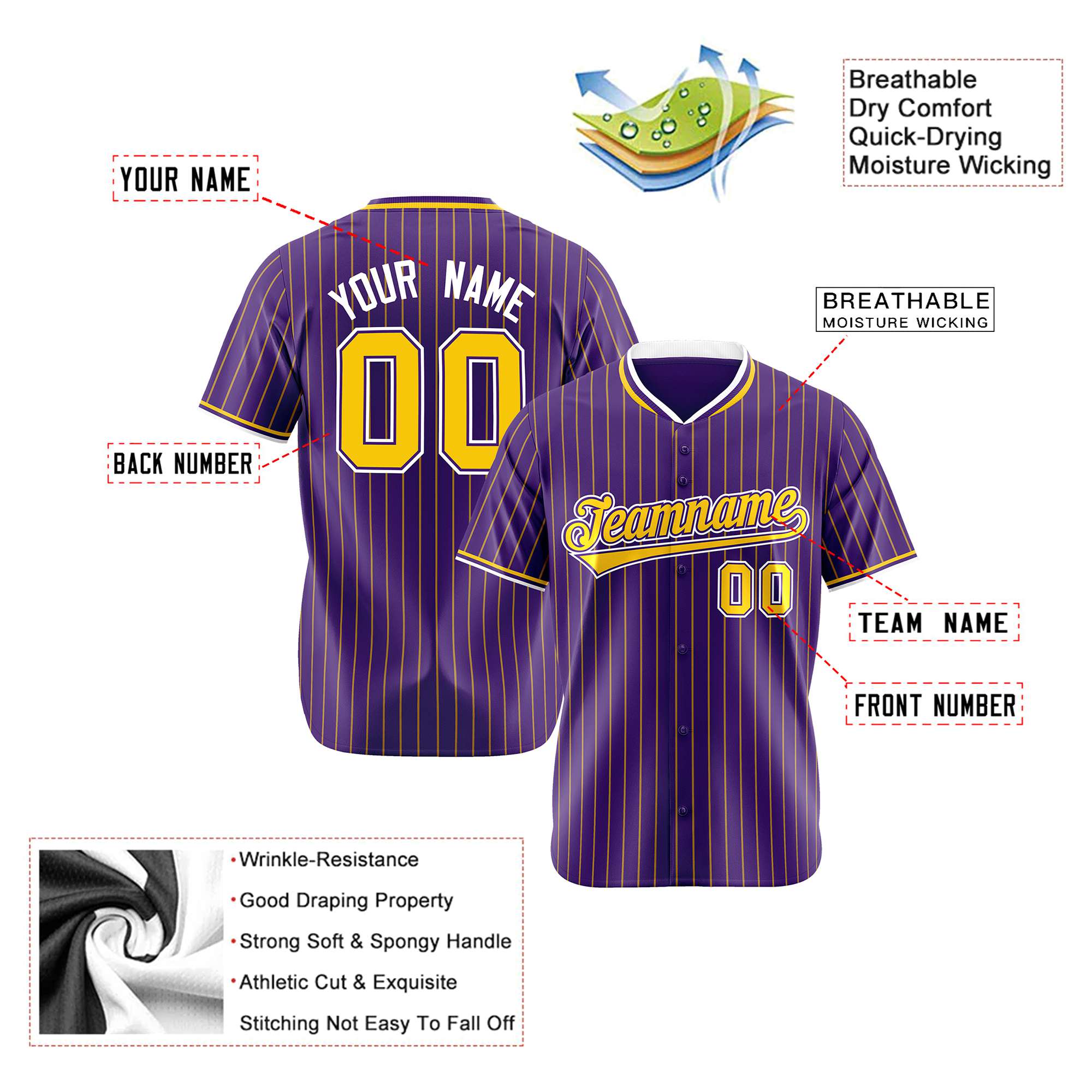 Custom Purple Yellow Pinstripe Yellow-White Authentic Baseball Jersey