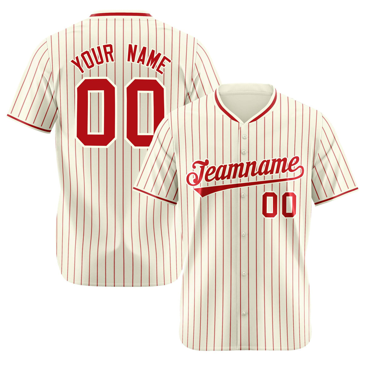Custom Cream Red Pinstripe Red-White Authentic Baseball Jersey