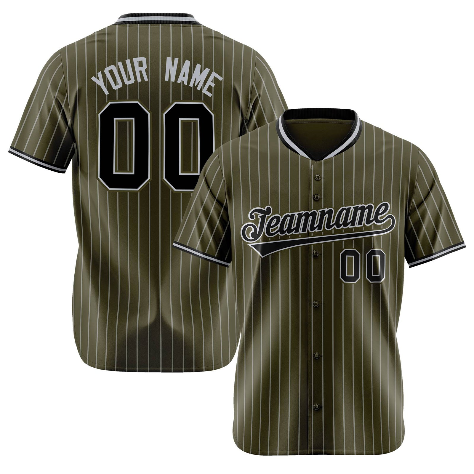 Custom Olive Black Pinstripe Black-Gray Authentic Baseball Jersey