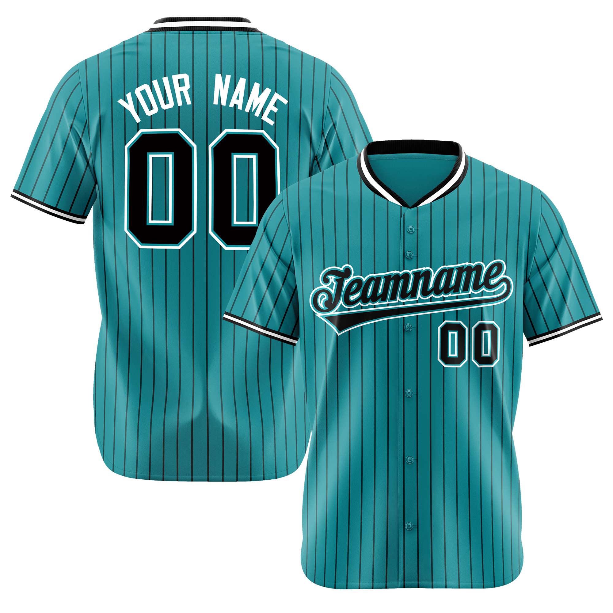 Custom Aqua Black Pinstripe Black-White Authentic Baseball Jersey