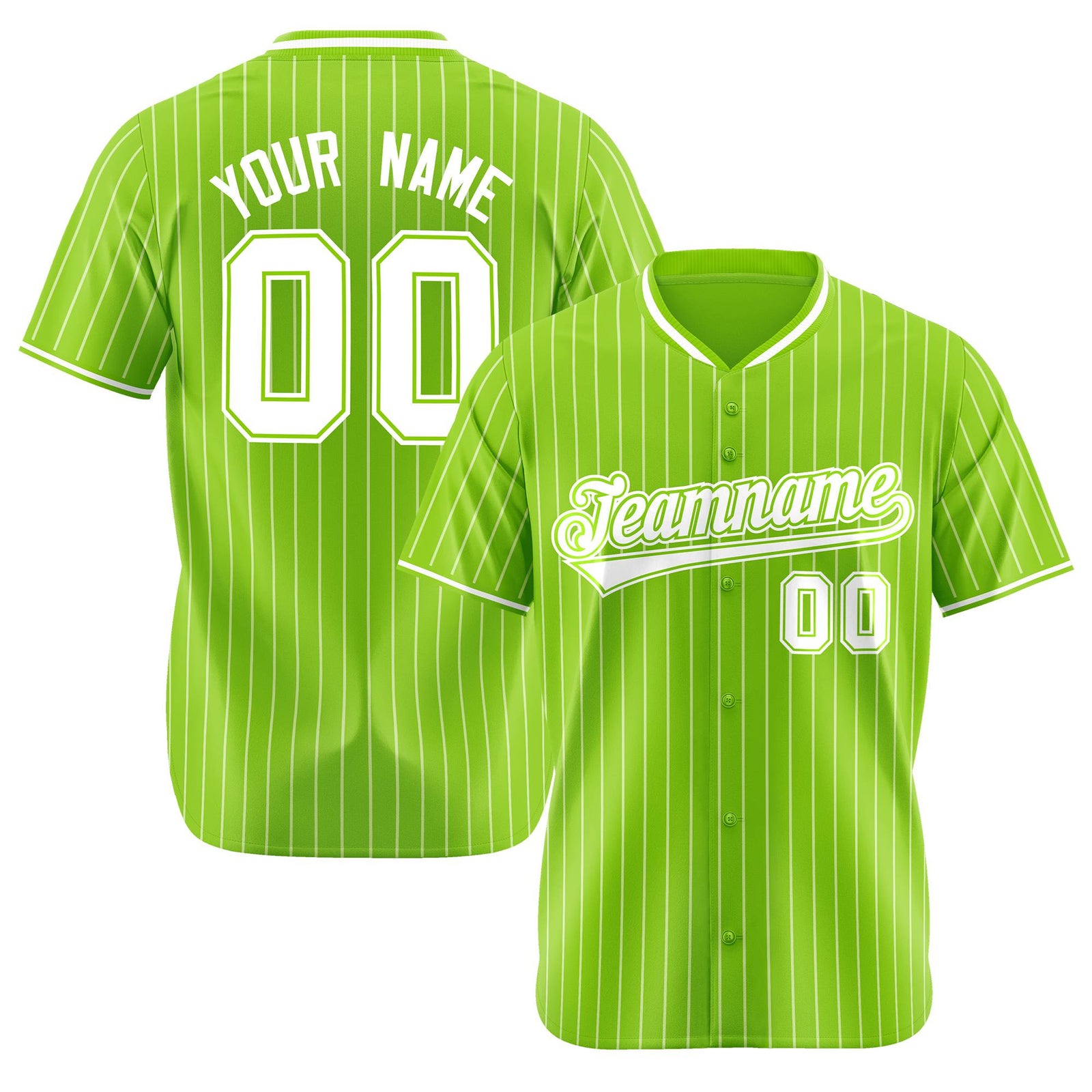Custom Neon Green White Pinstripe White Neon-Green Authentic Baseball Jersey