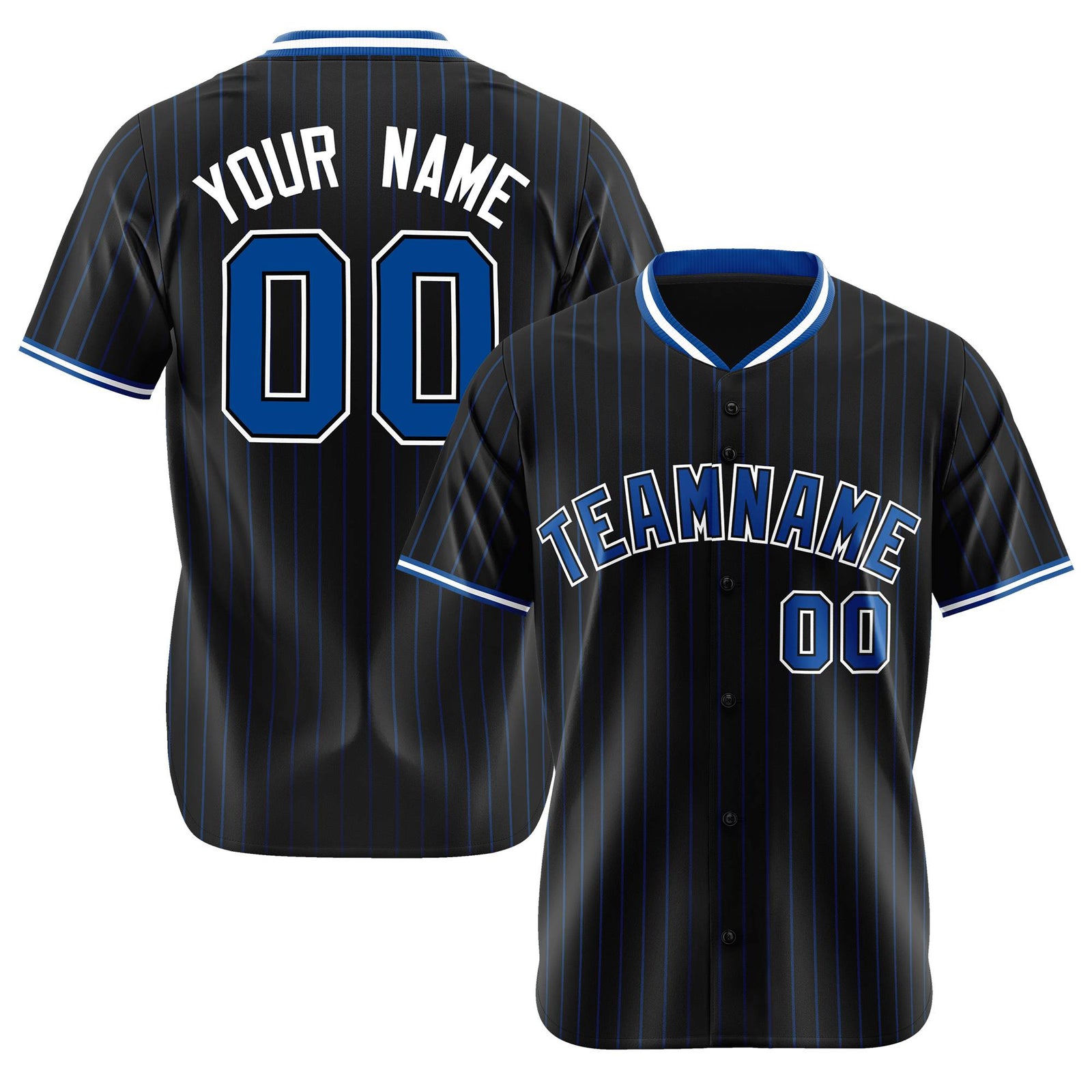 Custom Black Electric-Blue Pinstripe Electric-Blue White Authentic Baseball Jersey